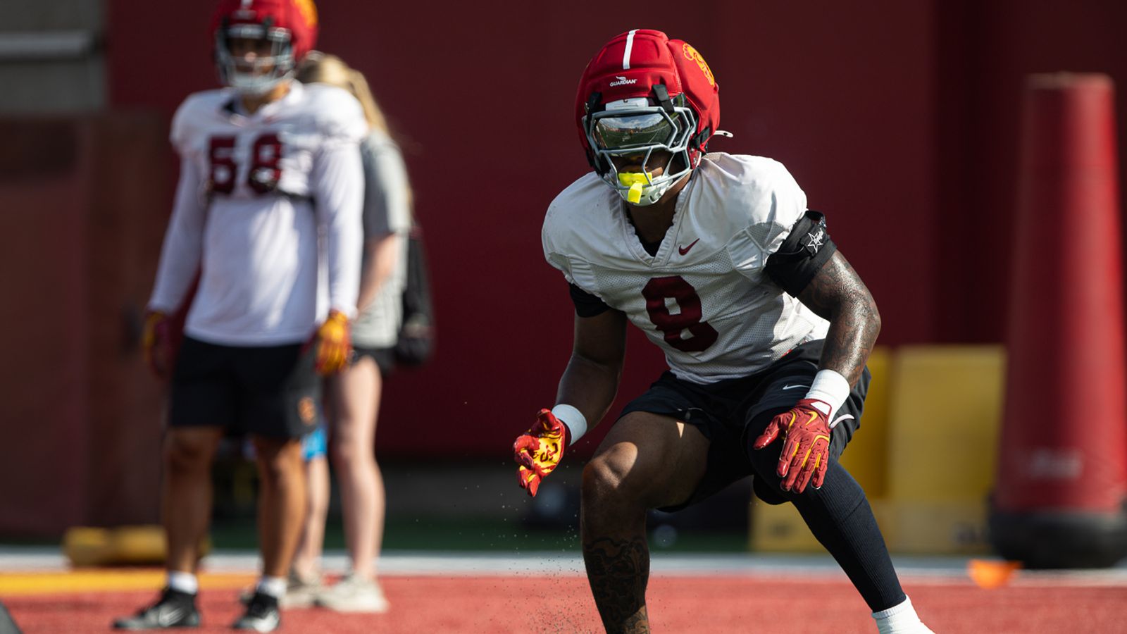 Desman Stephens II (8) Participates in Drills
