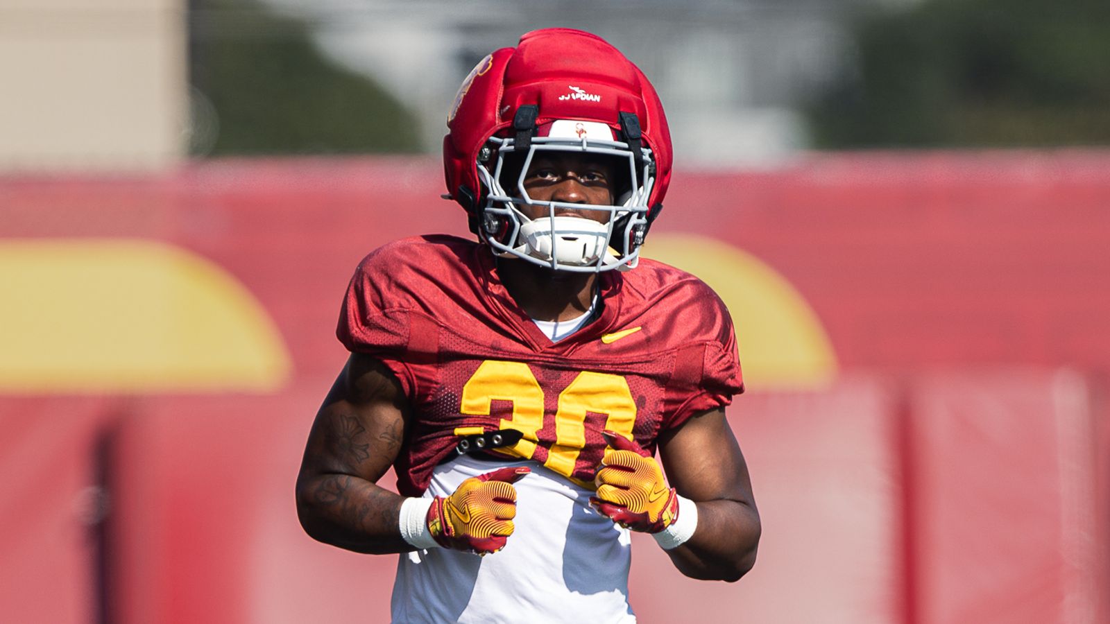 Kayne Miller (30) Jogs at USC Practice