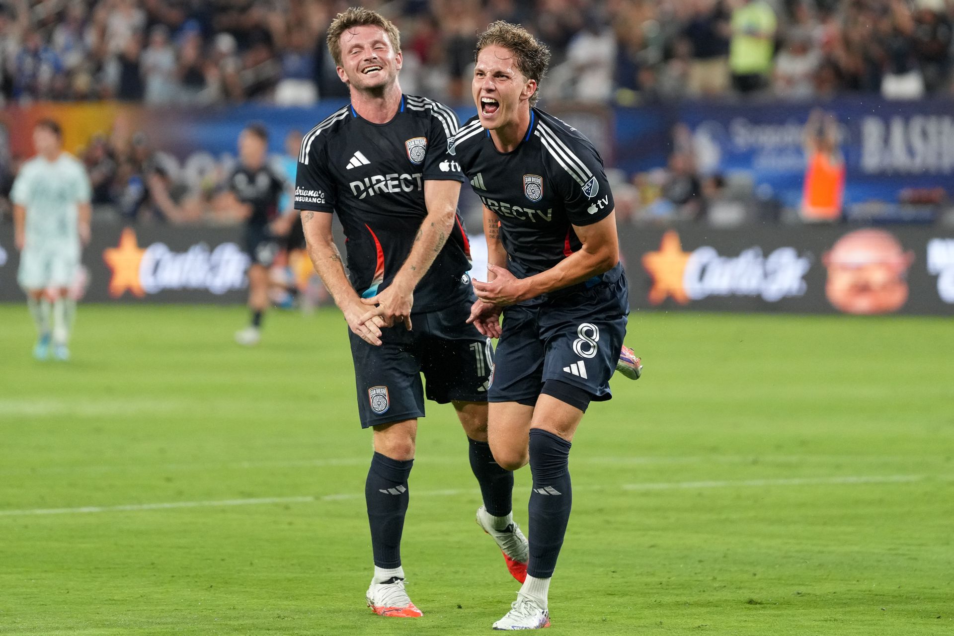 Onni Valakari celebrates a goal against Colorado Rapids