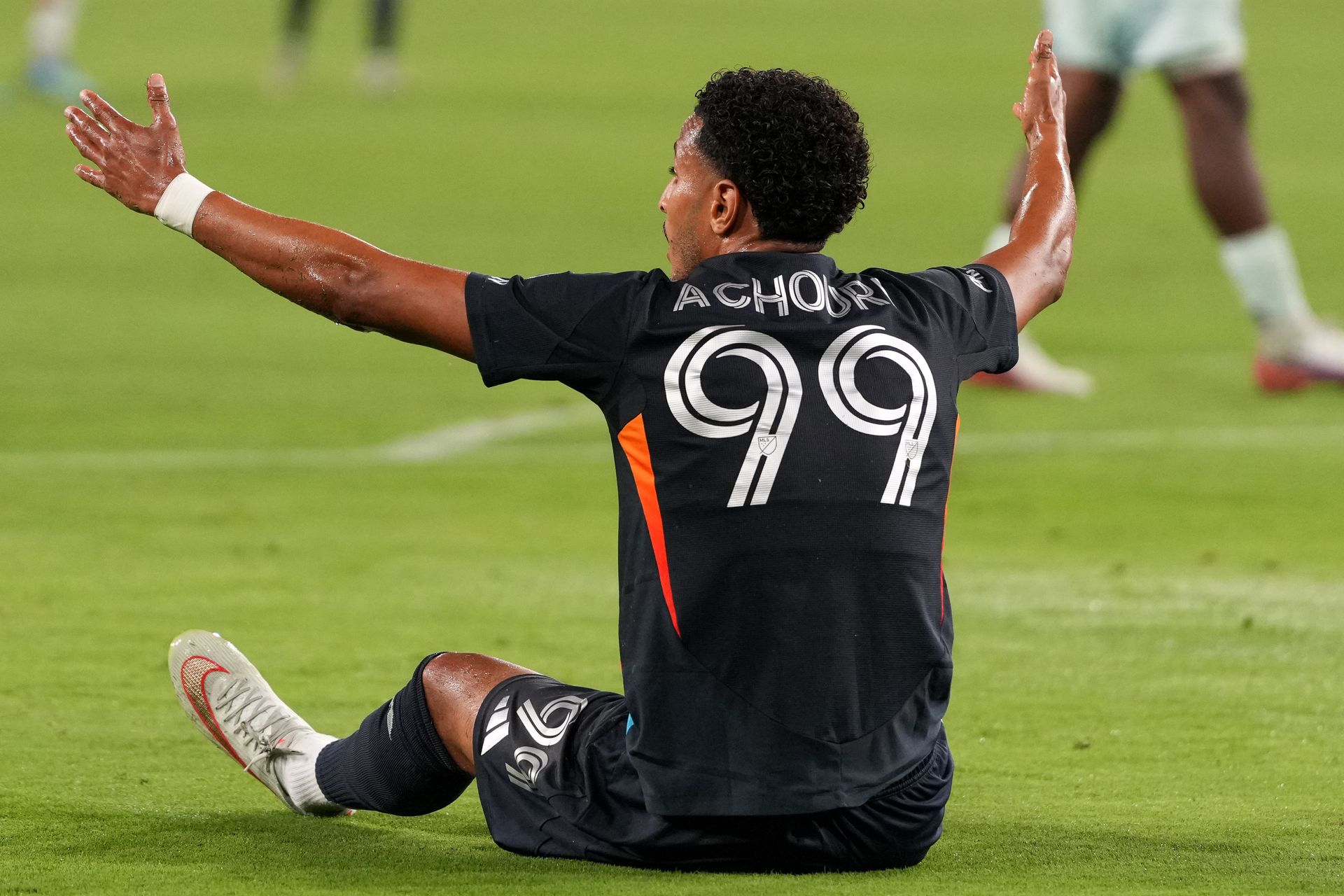 Elias Achouri reacts to a foul call in MLS match