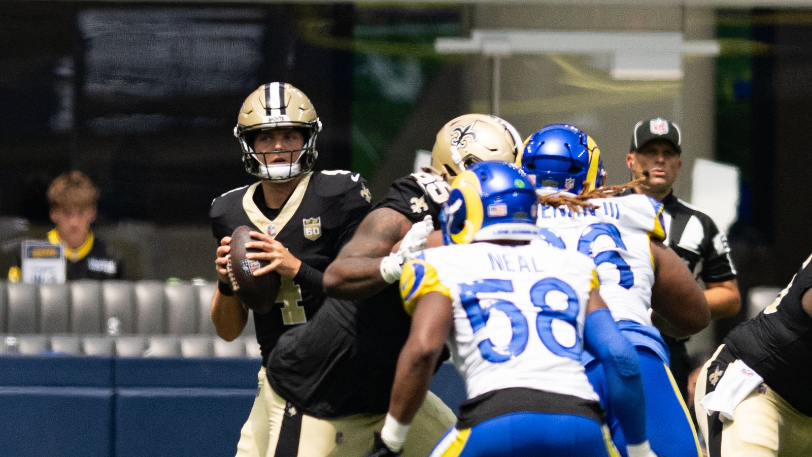 Rams safety Jaylen McCollough prepares to pass in preseason game