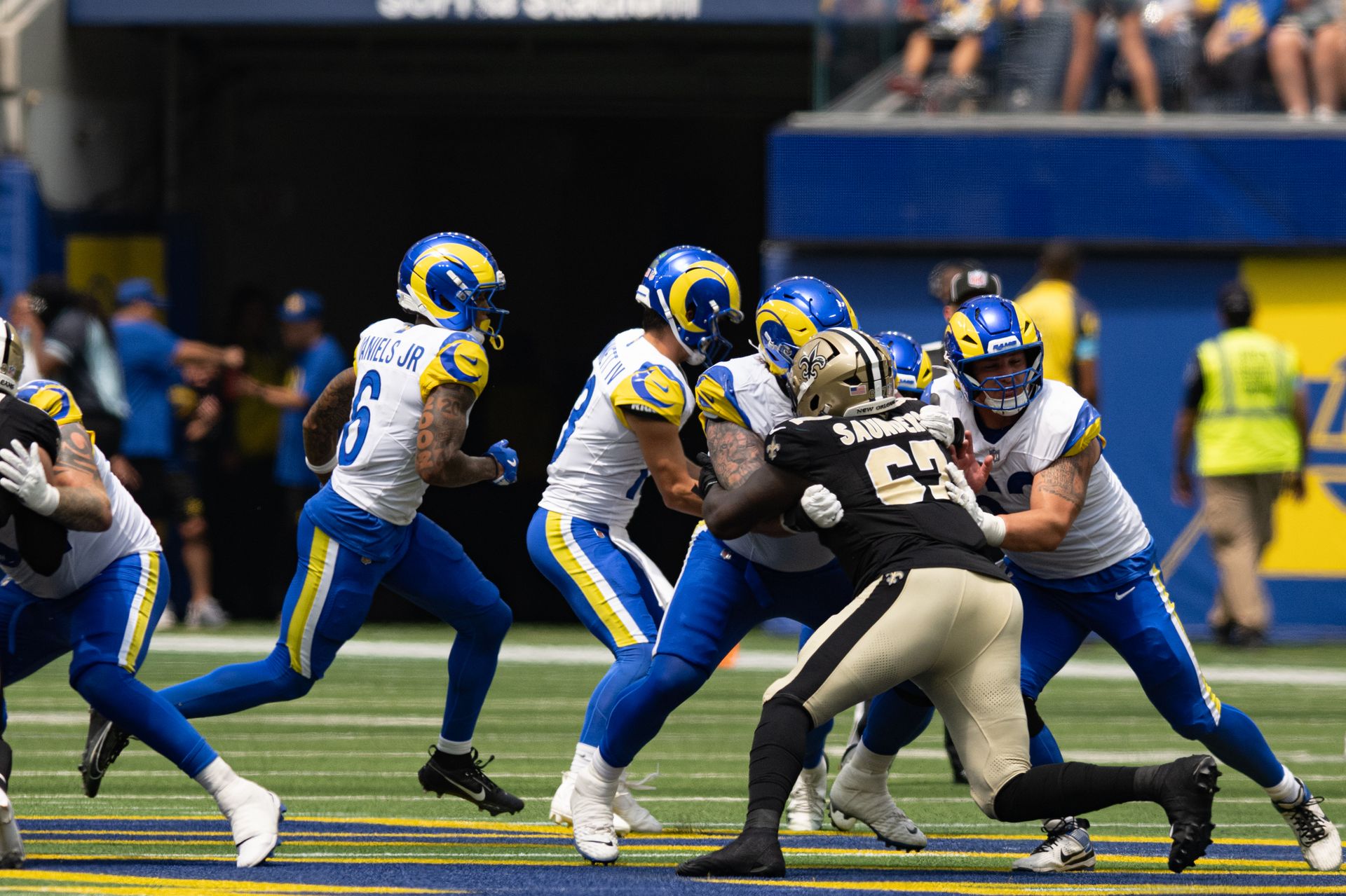 Rams WR CJ Daniels runs with the ball in preseason game against Saints