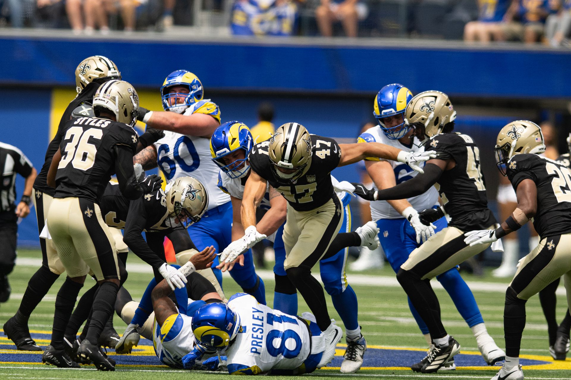 Players tangle in Rams vs. Saints NFL preseason clash at SoFi Stadium