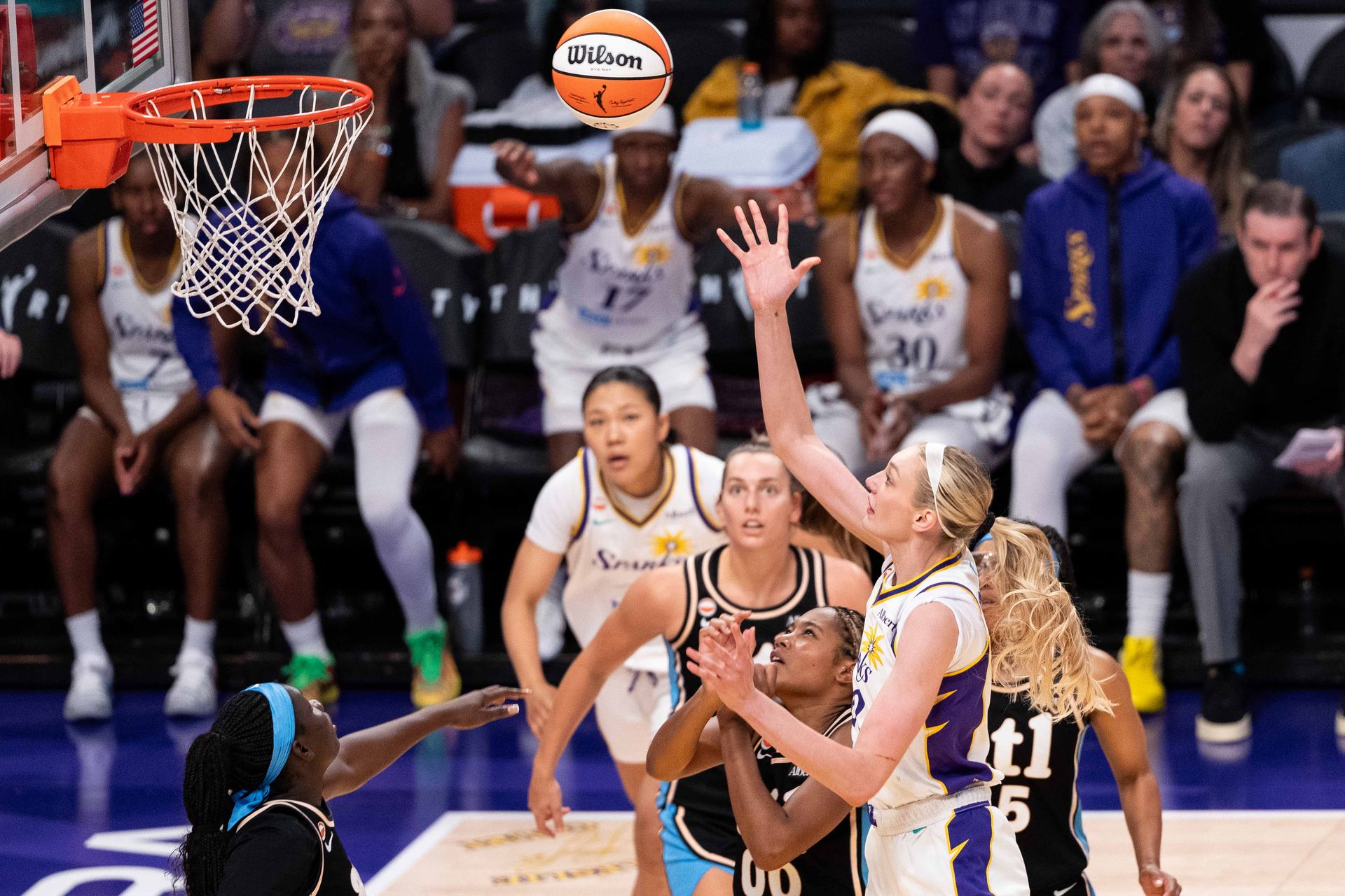 Cameron Brink takes a lay-up against the Atlanta Dream