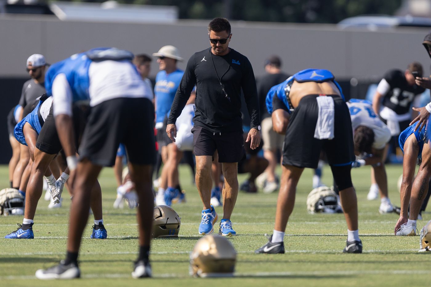 Coach Bob Chesney Directs UCLA Football Practice