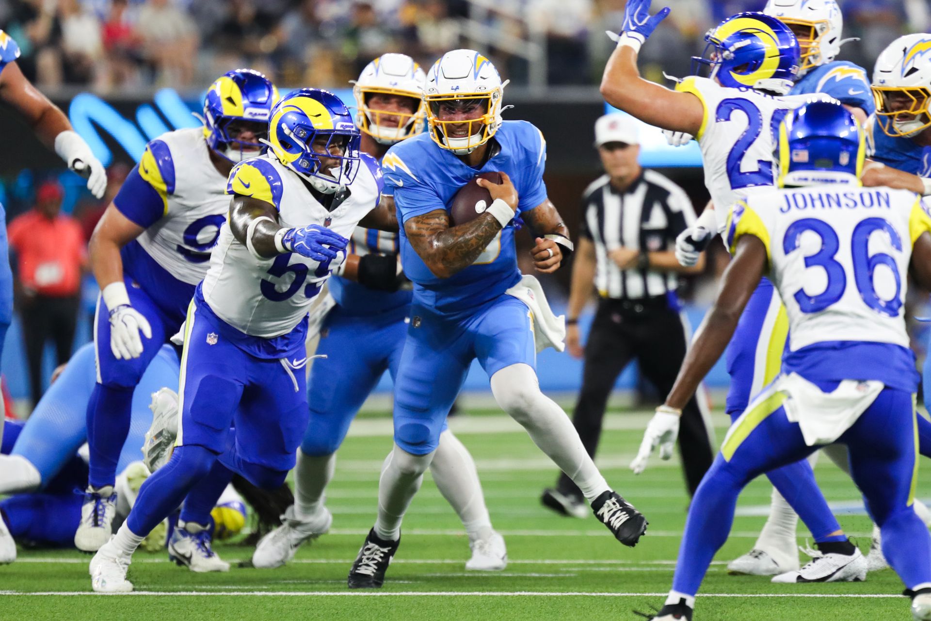 Trey Lance makes a run during the preseason game.