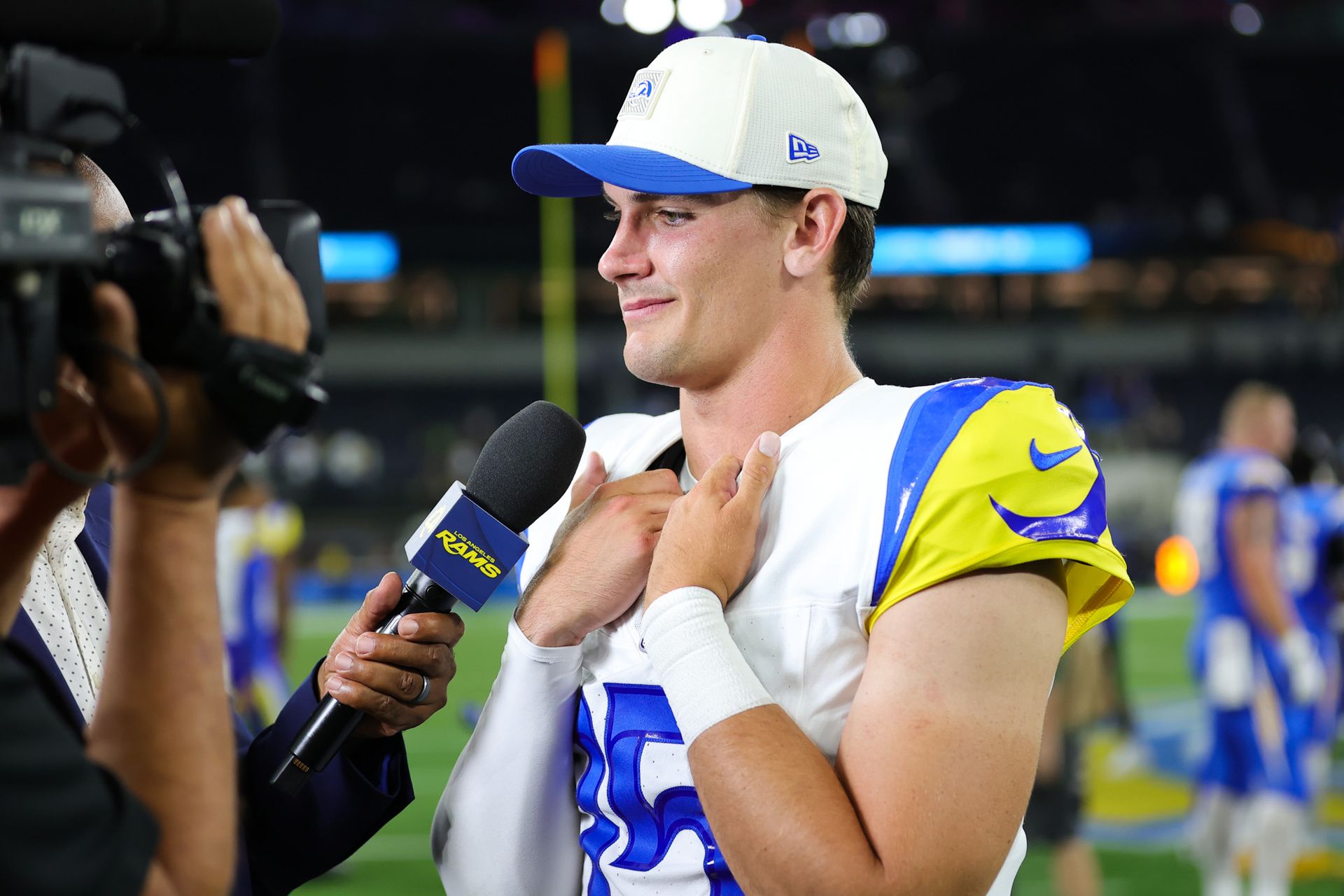 Ty Simpson speaks to the media post-game.