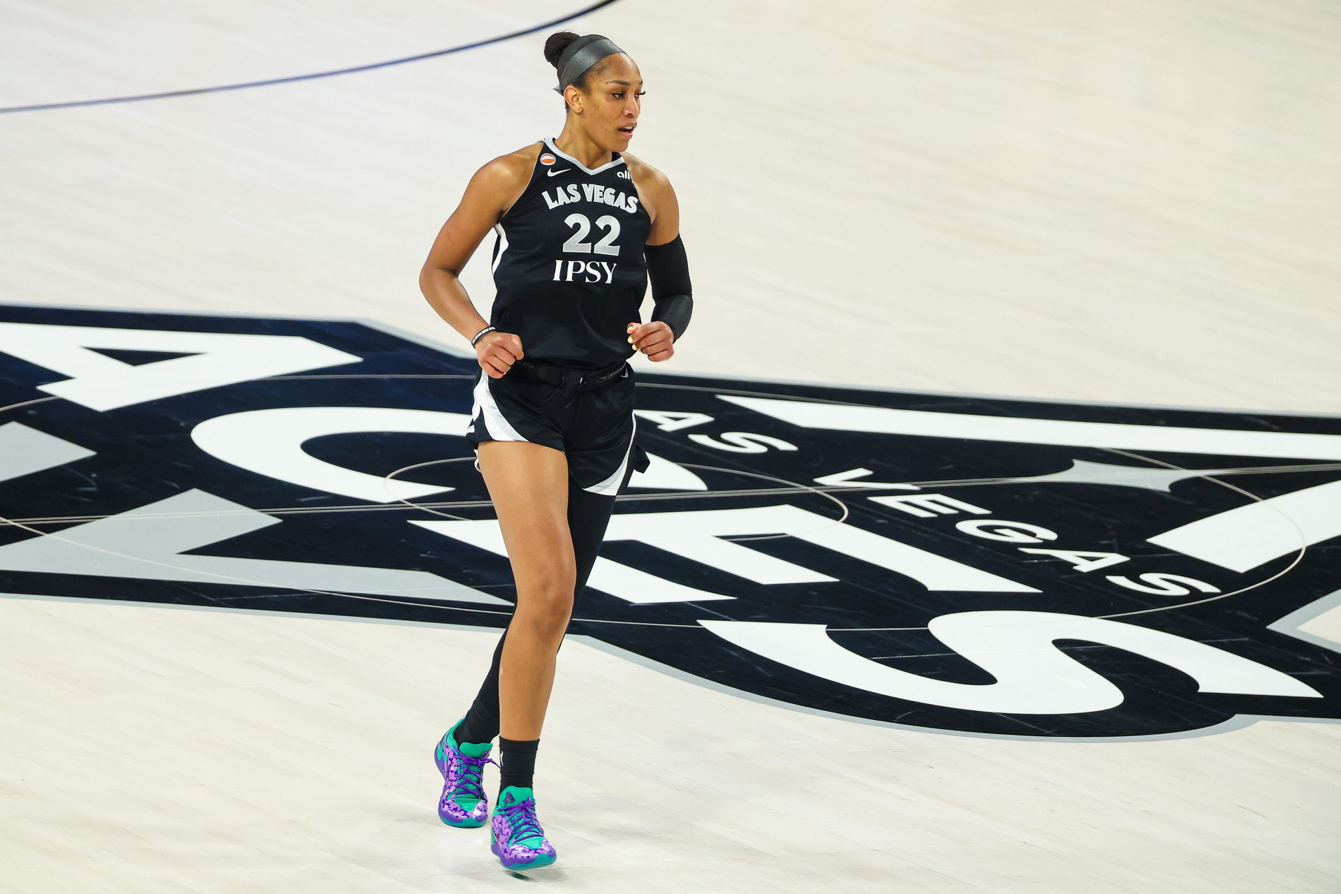 A'ja Wilson seen during the game against Toronto Tempo.