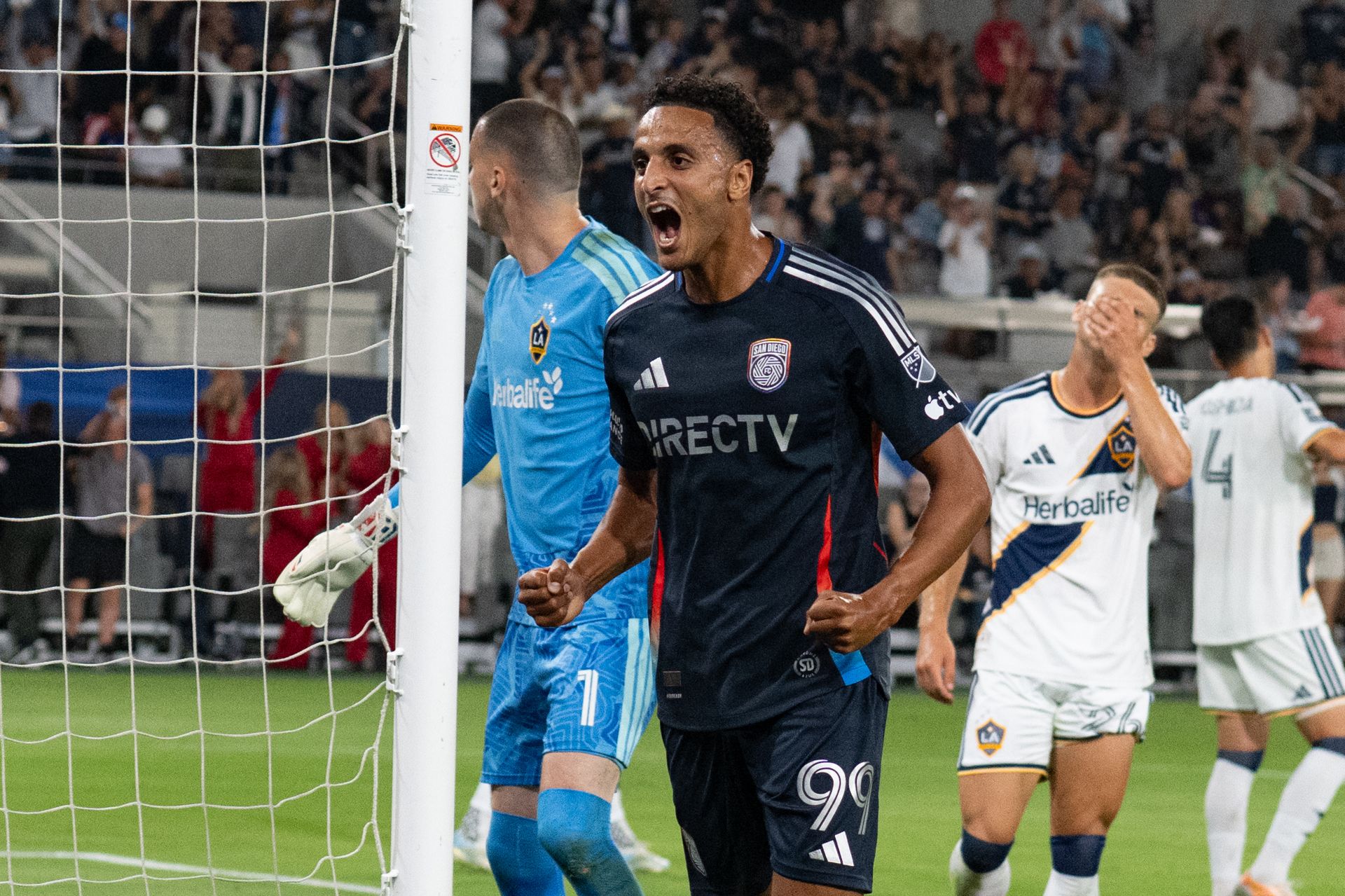 Elias Achouri celebrates a goal for San Diego FC against LA Galaxy