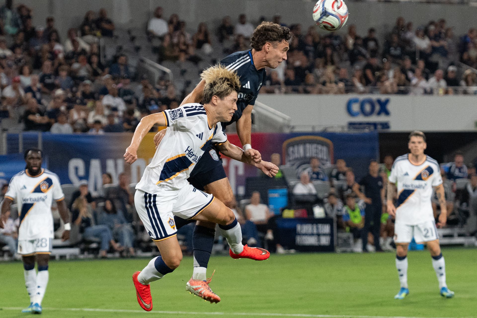 Kyōgo Furuhashi fights for the ball in the MLS match