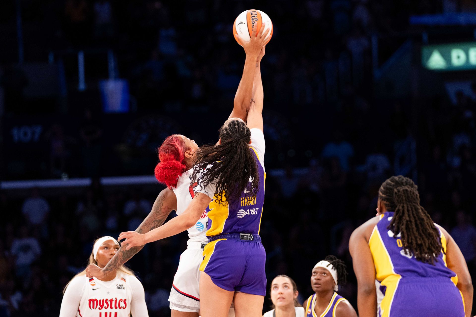 Dearica Hamby Leaps for the Ball in WNBA Action