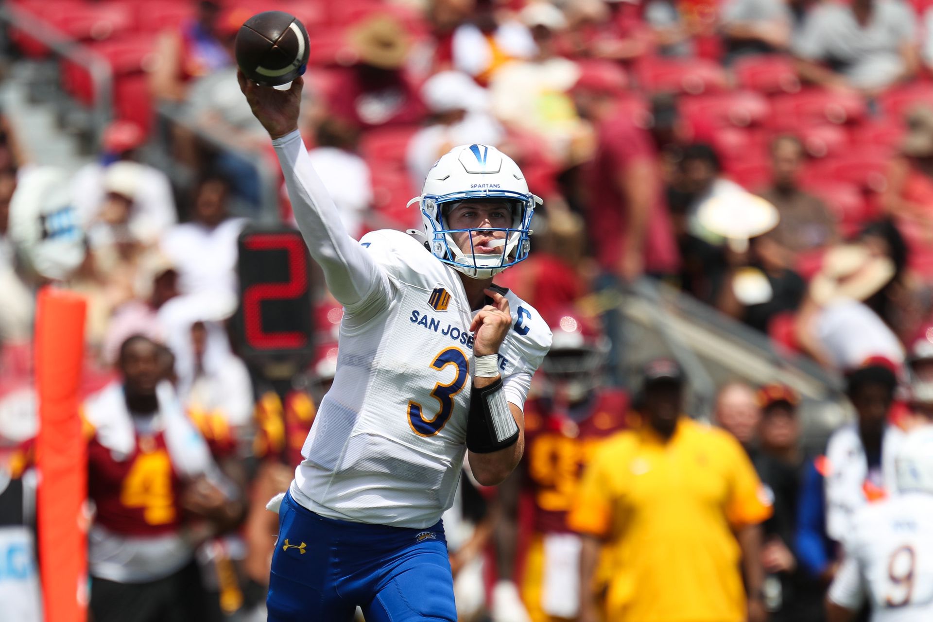 Luke Weaver (3) throws the ball for San Jose State against USC