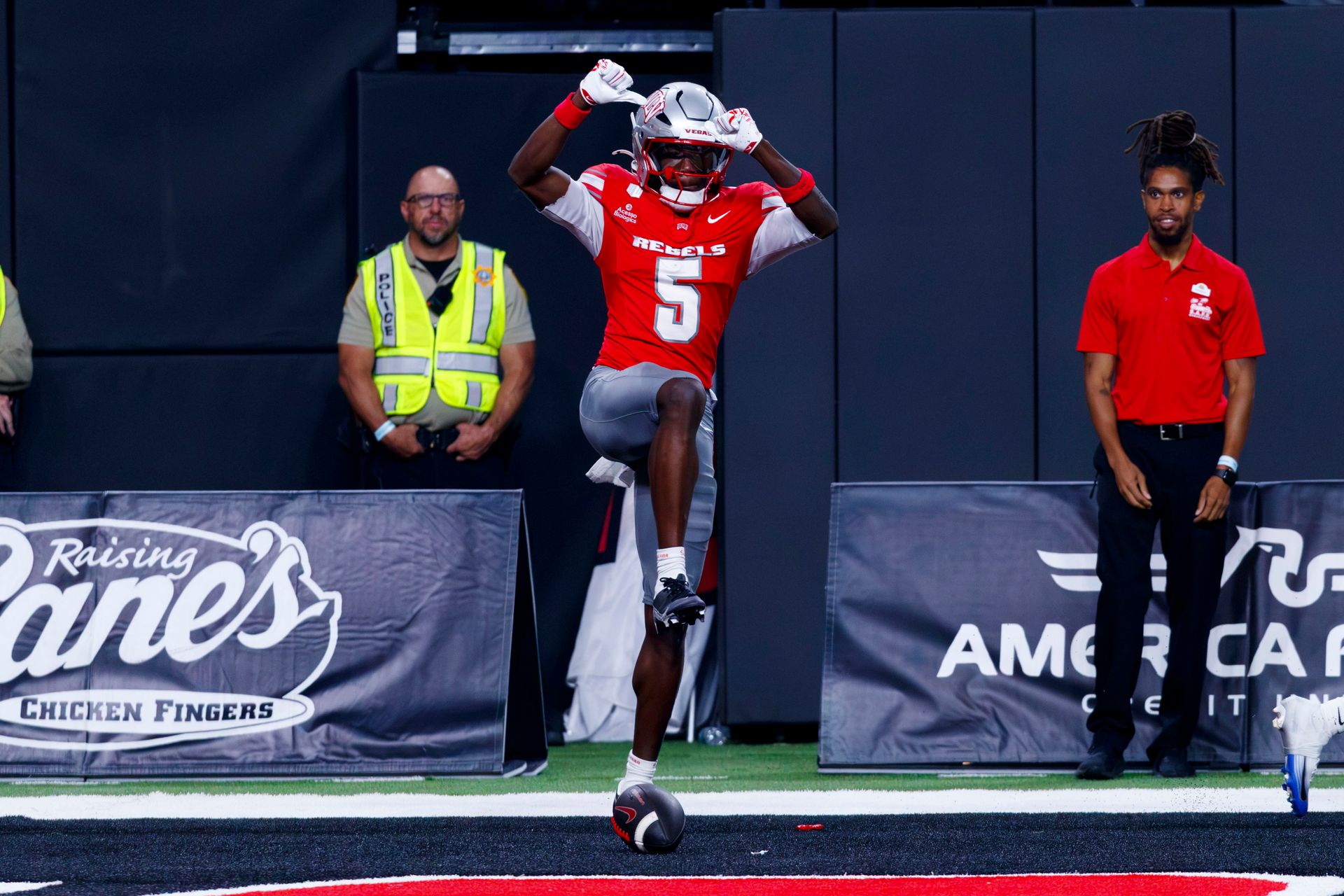 Tavian McNair celebrates a touchdown for UNLV