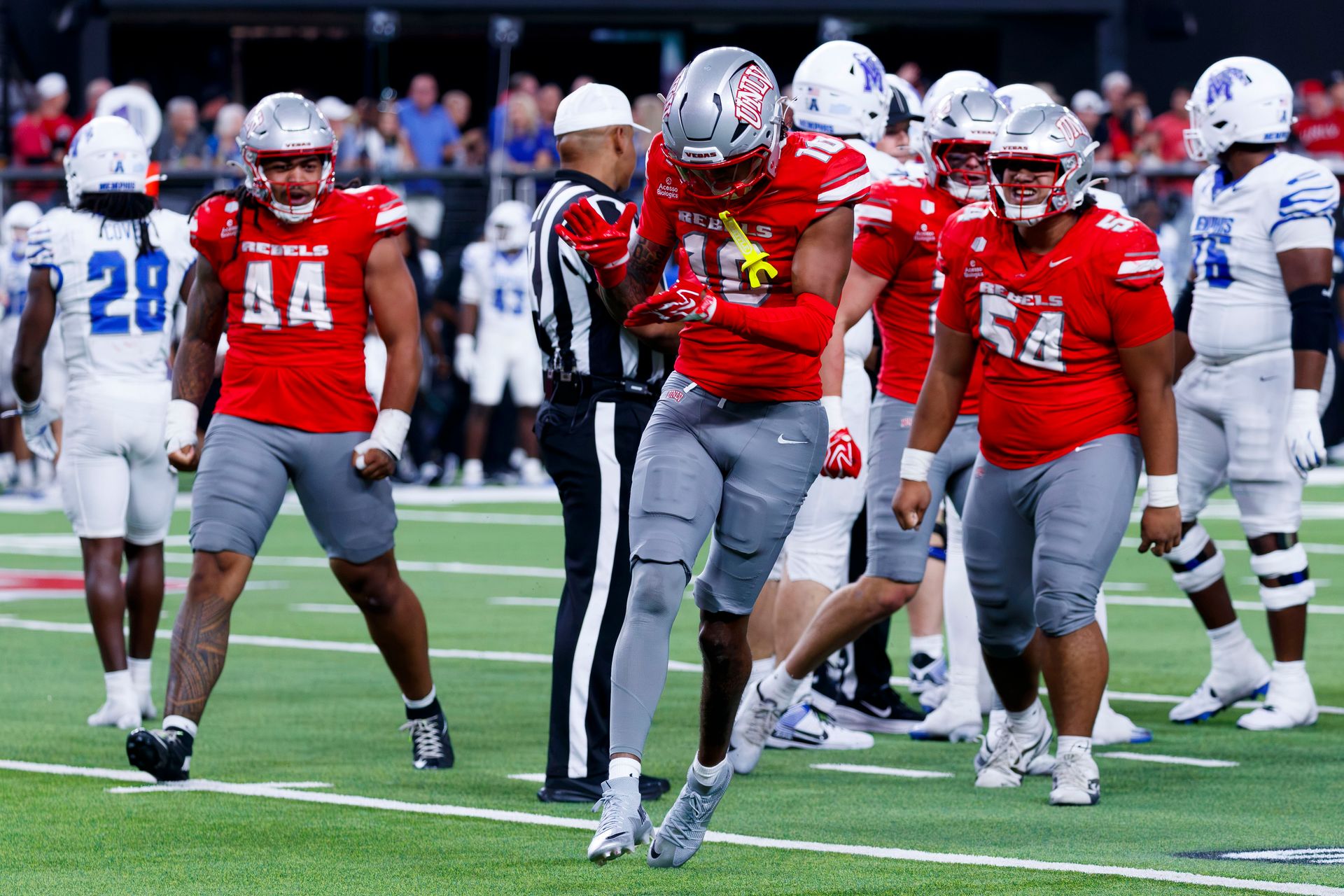 Tre Fulton celebrates a sack against Memphis