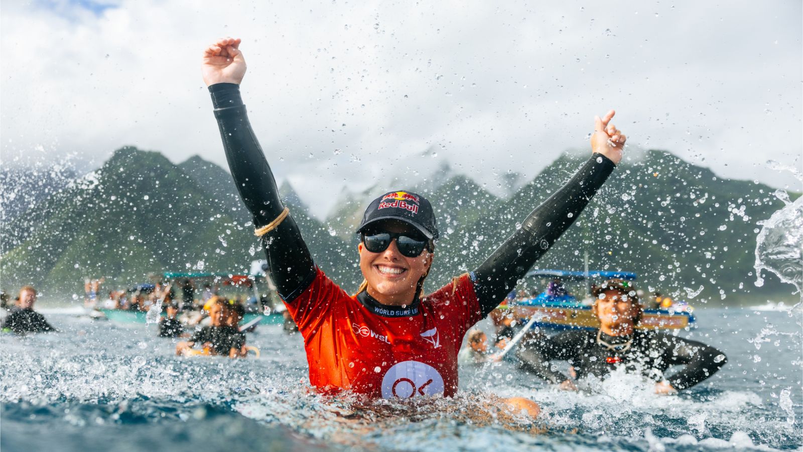 Erin Brooks of Canada after winning the Outerknown Tahiti Pro on August 13, 2026.