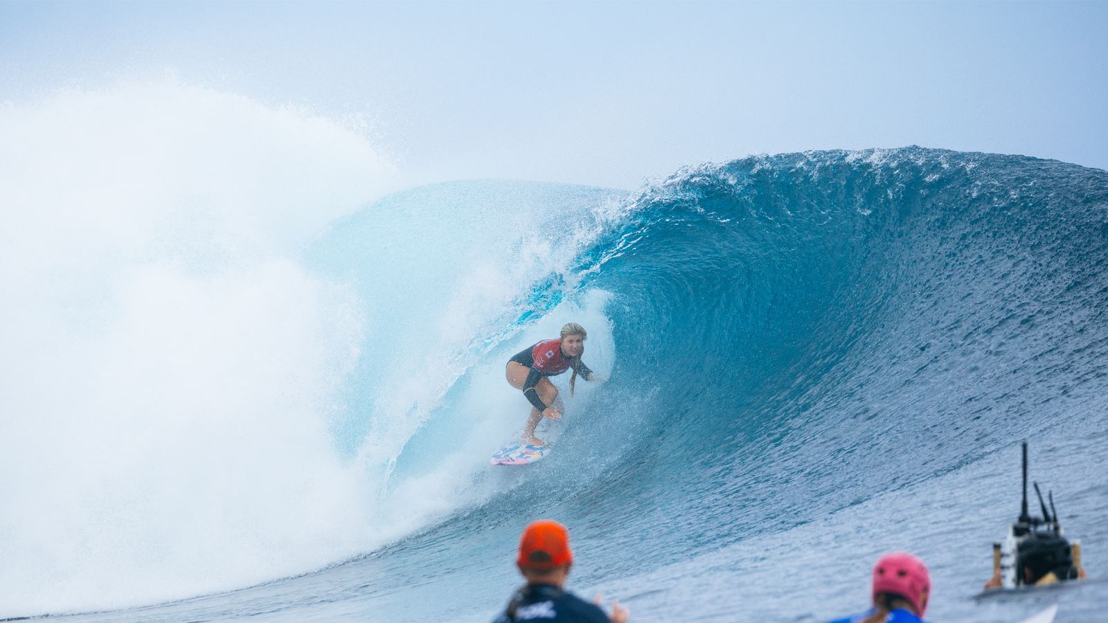 Erin Brooks of Canada surfs in the final at the Outerknown Tahiti Pro on August 13, 2026.