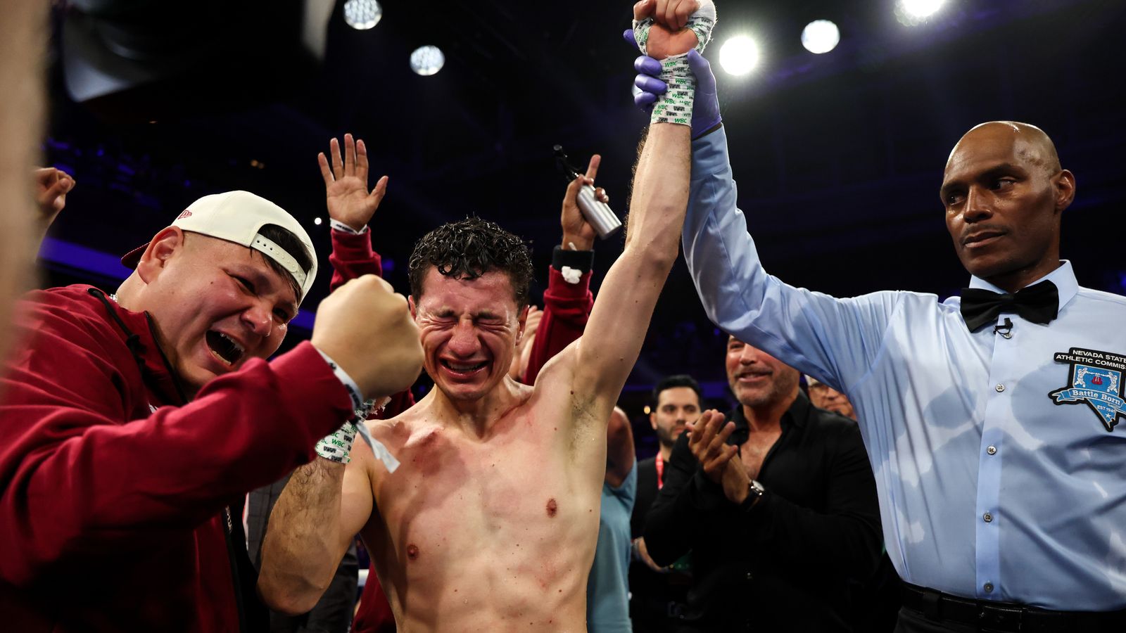 Victory moment as William Zepeda's hand is raised by the referee