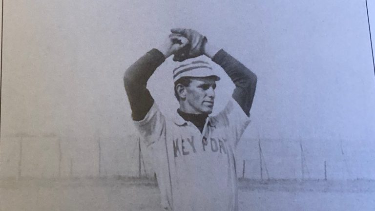 "The Raritan Bayshore" book includes this photo of Christy Mathewson pitching in a Keyport uniform in 1904.Bayshore Book 3