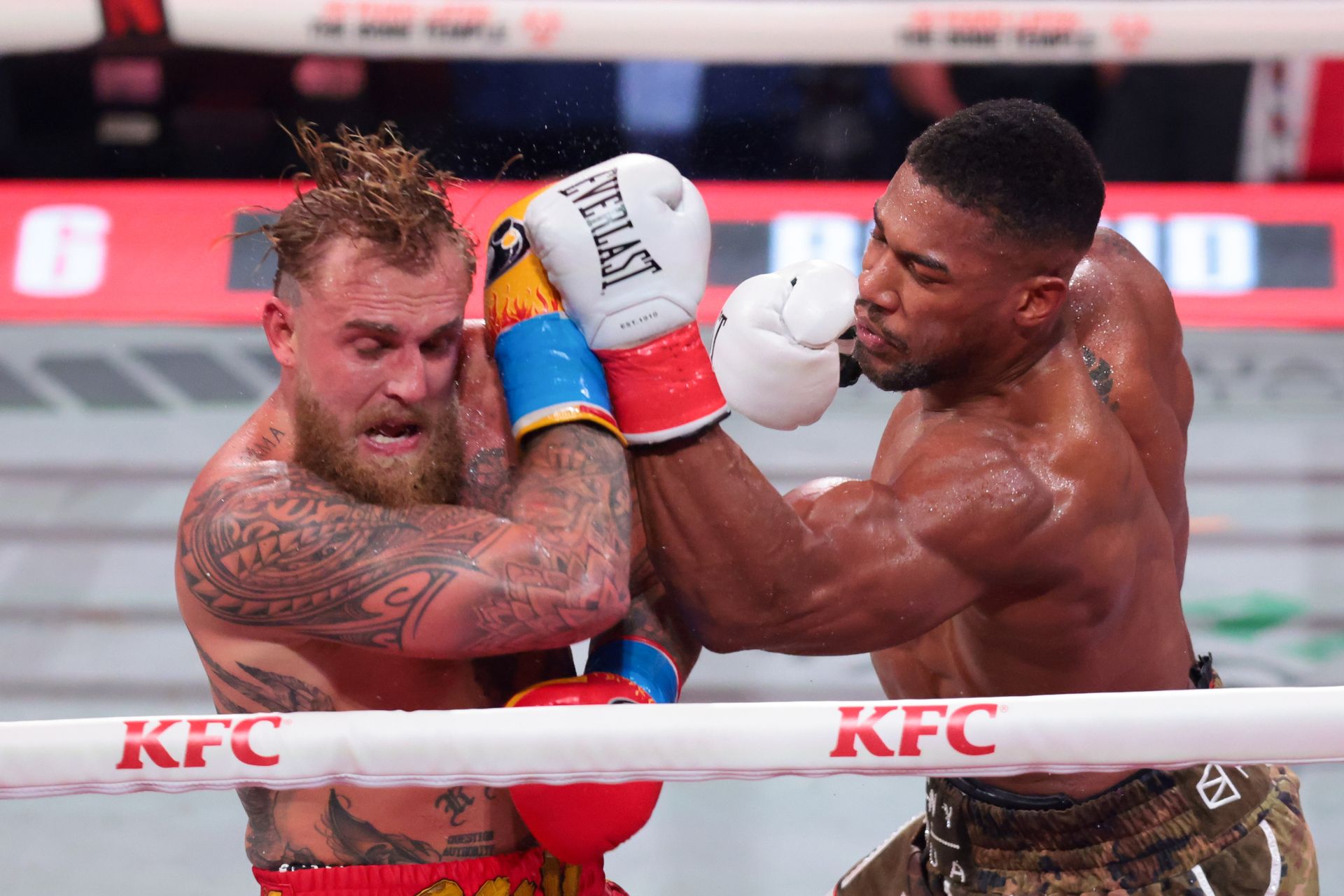Anthony Joshua strikes Jake Paul in a heavyweight bout, Miami