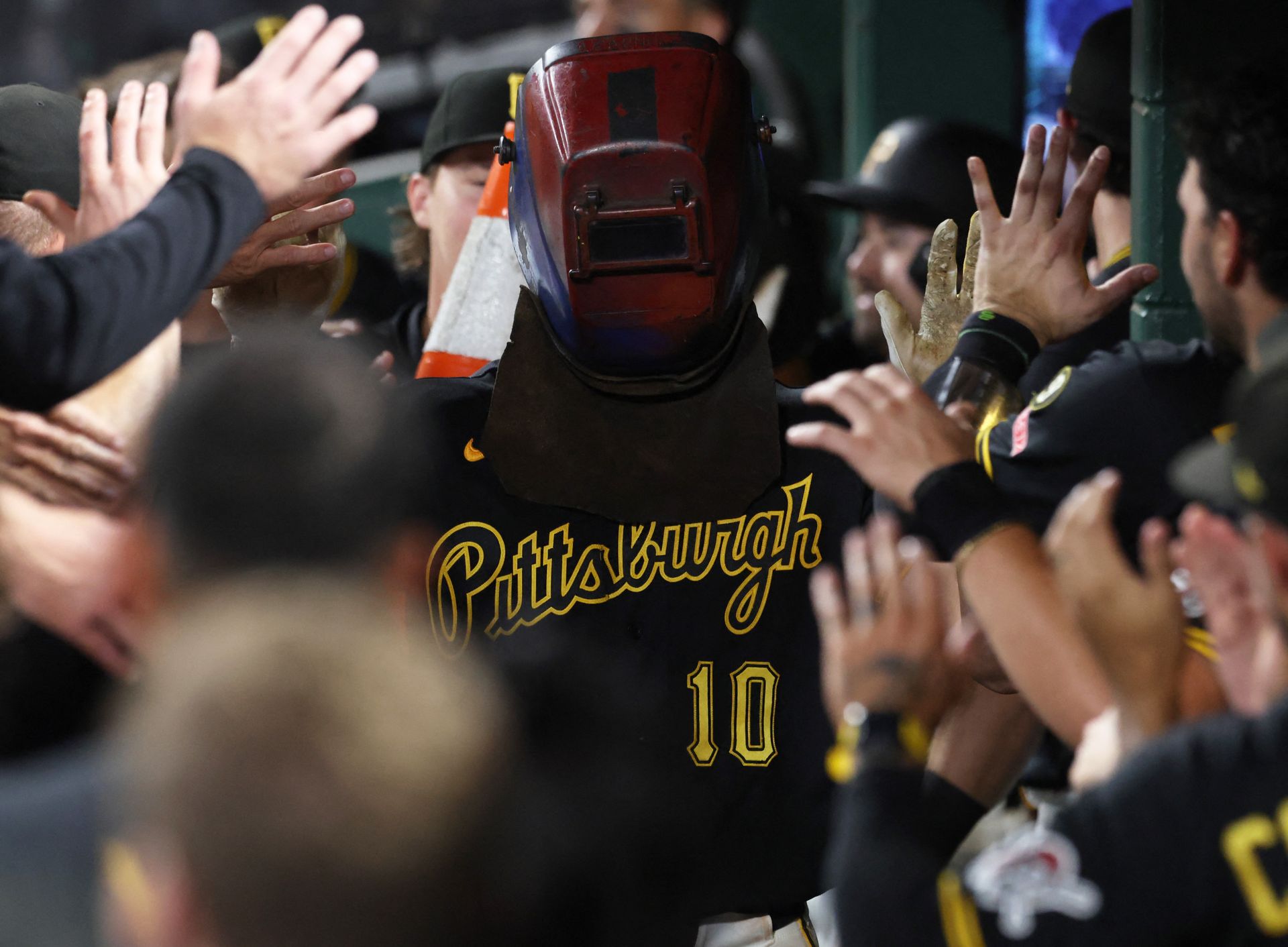 Bryan Reynolds celebrates a home run with a unique celebration.