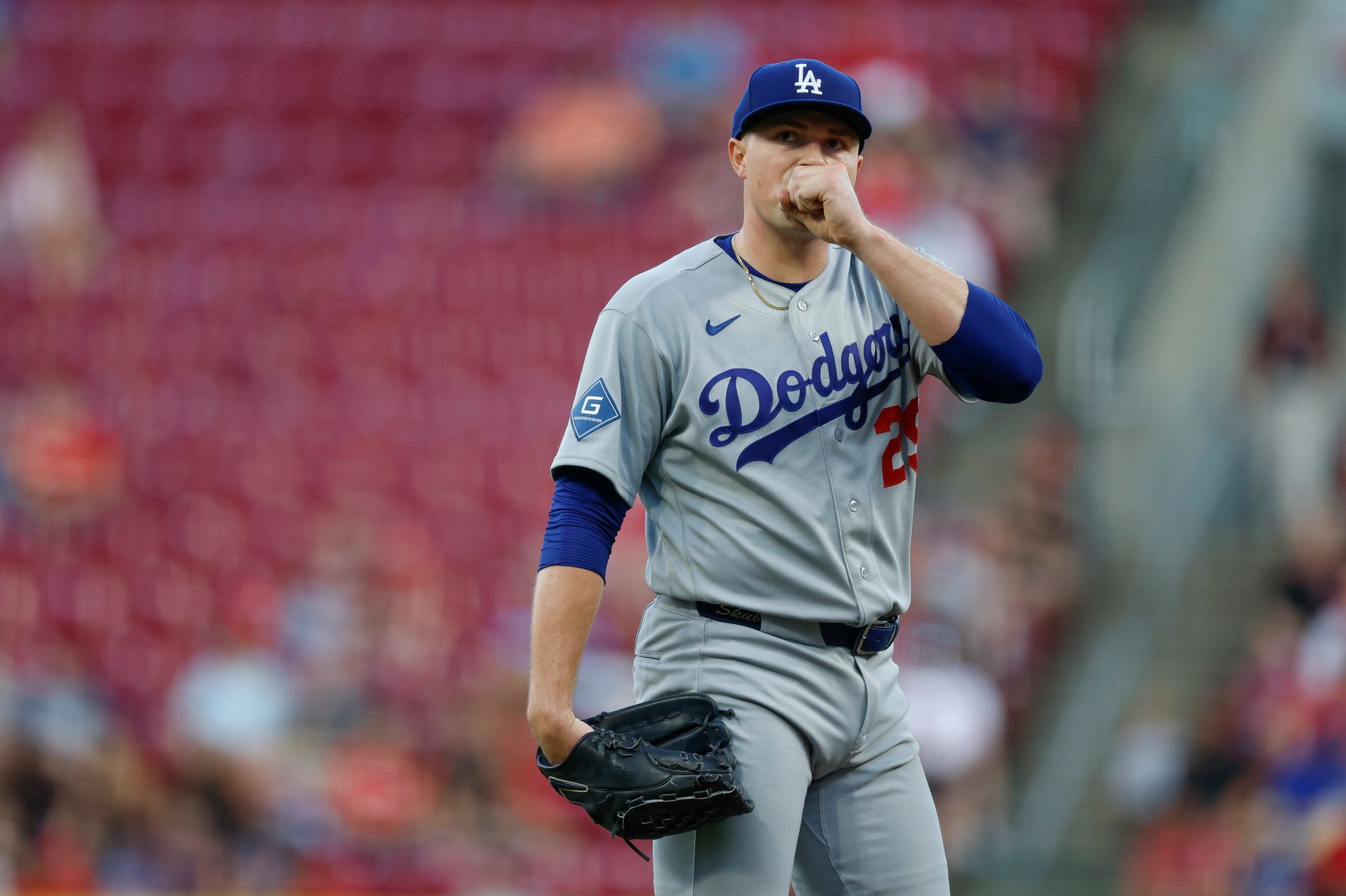 Tarik Skubal reacts during the Dodgers vs. Reds game, 2026
