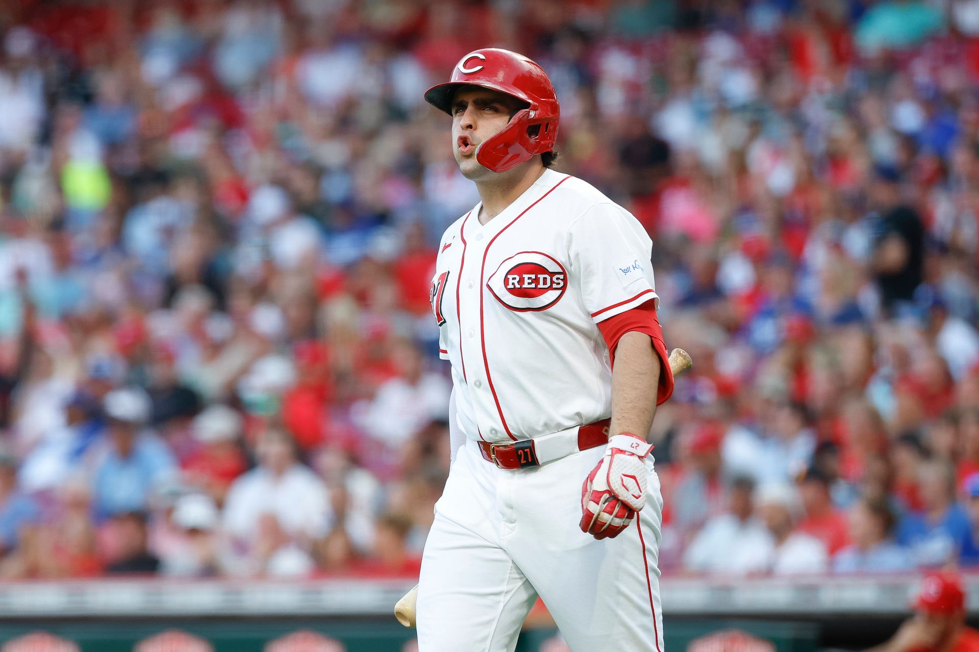 Sal Stewart reacts during game against Dodgers, Sep 15, 2026