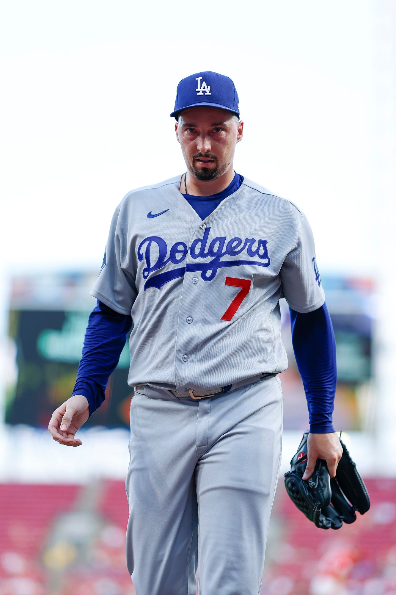 Blake Snell walks to the dugout at Great American Ball Park