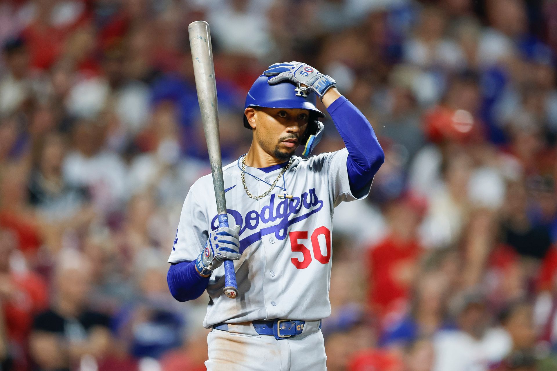 Mookie Betts at bat at Great American Ball Park