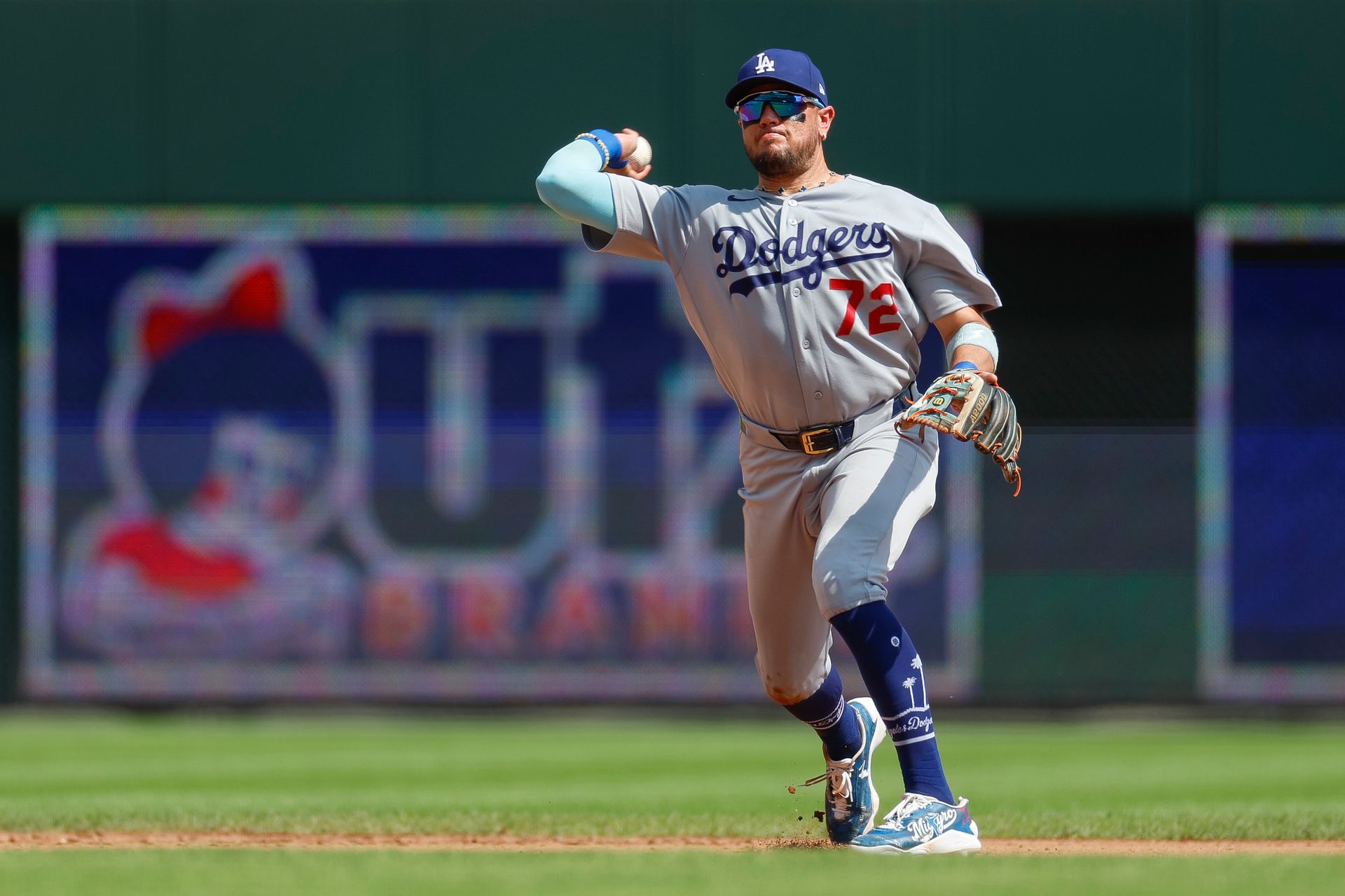 Miguel Rojas makes an out at first base, September 17, 2026