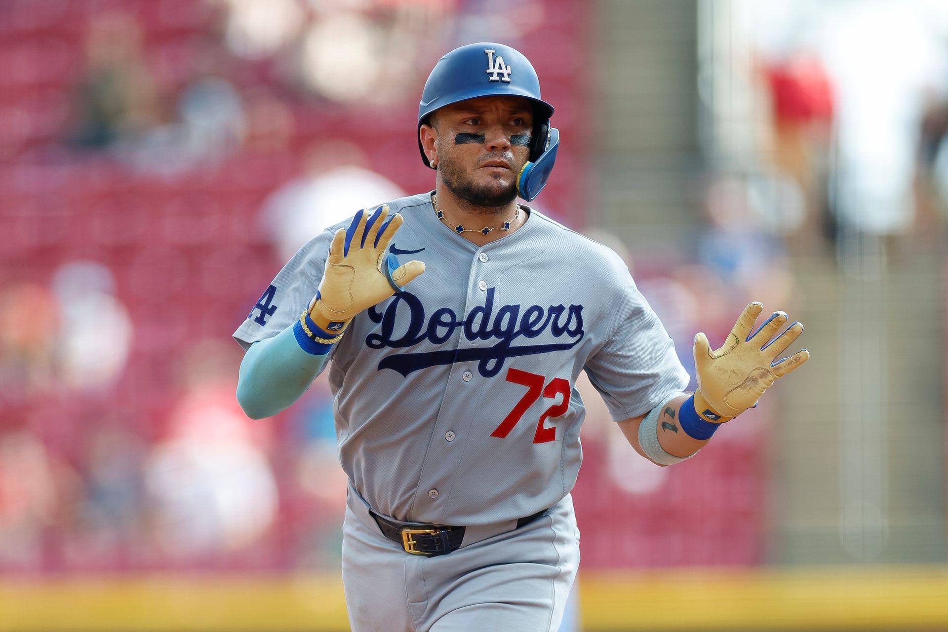 Miguel Rojas celebrates a home run, September 17, 2026