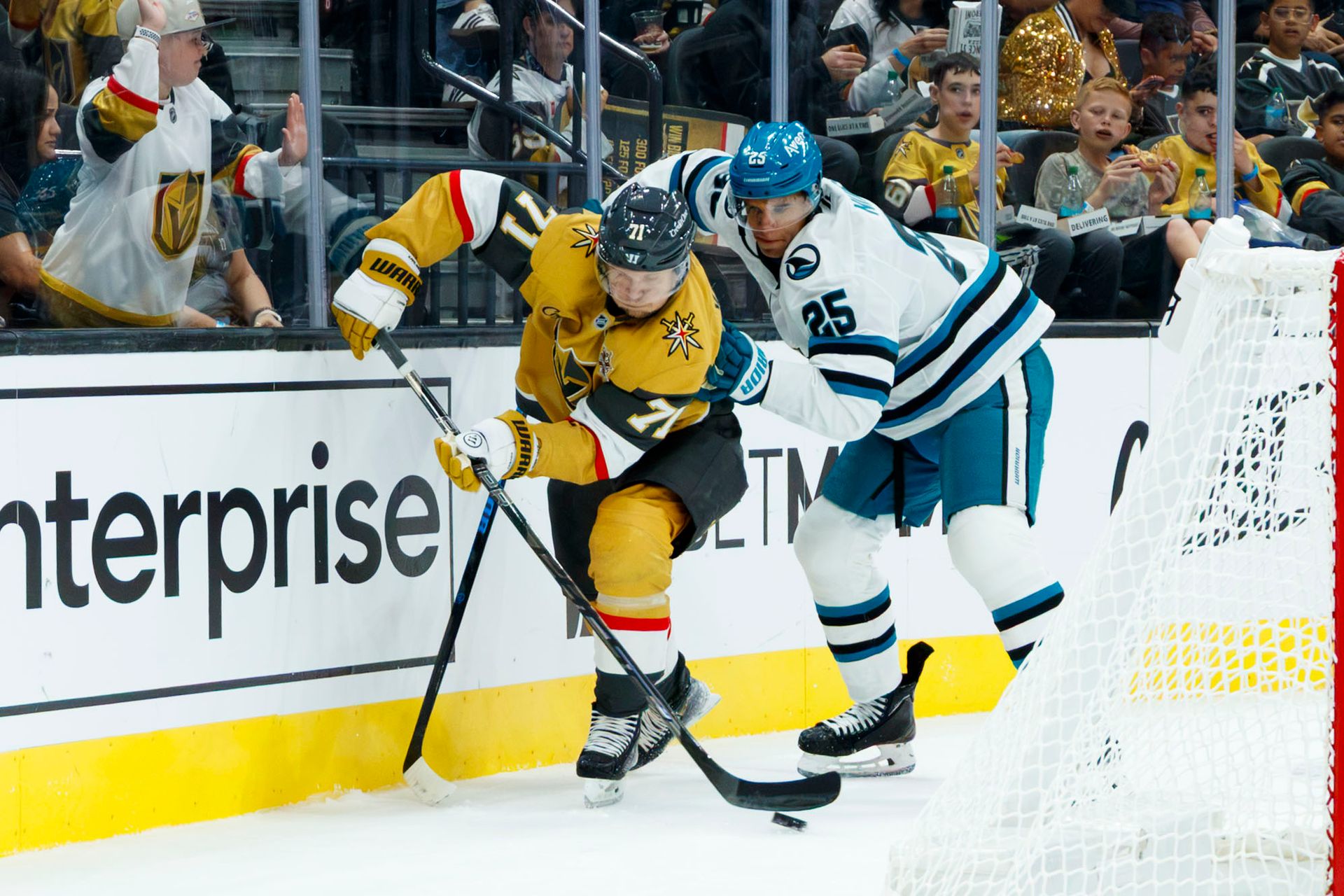 William Karlsson defends against Darnell Nurse in NHL action
