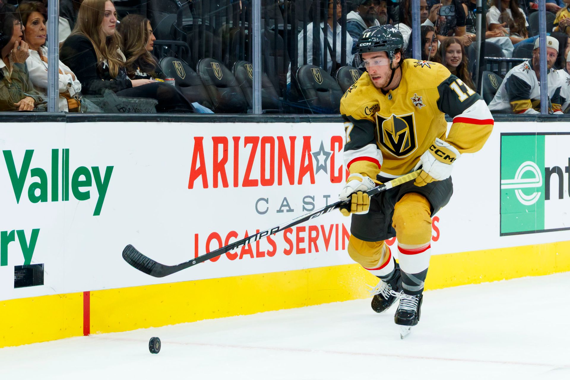 Marc Gatcomb chases the puck in NHL game