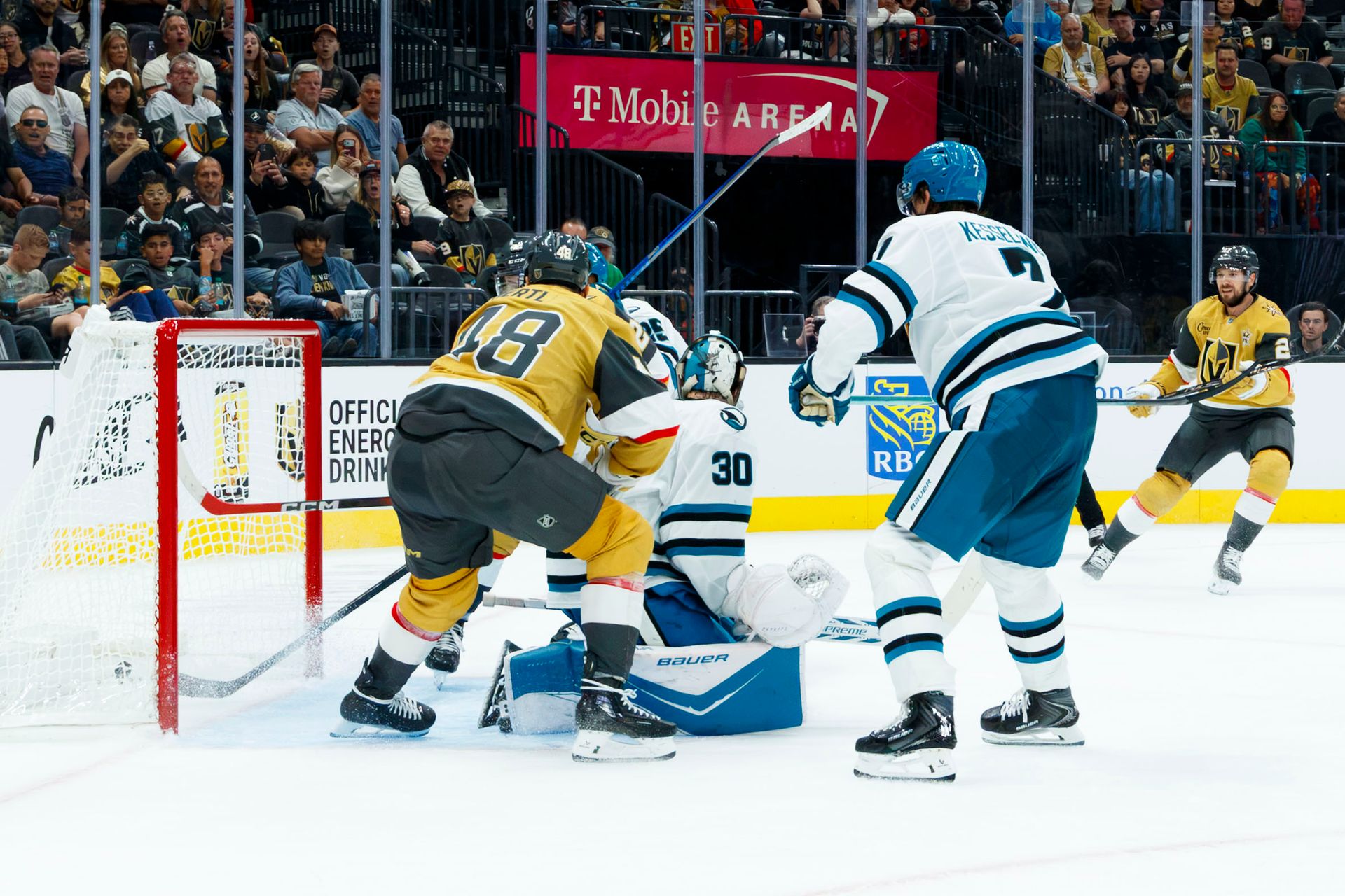 Tomas Hertl scores during NHL game at T-Mobile Arena