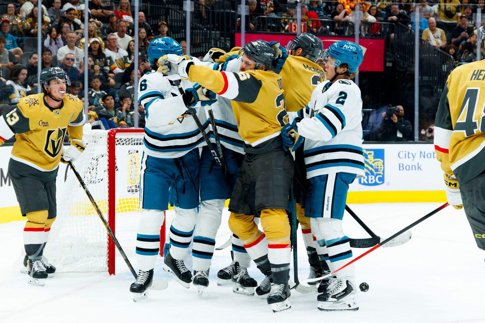 Nic Dowd and Sam Dickinson in a fierce NHL skirmish