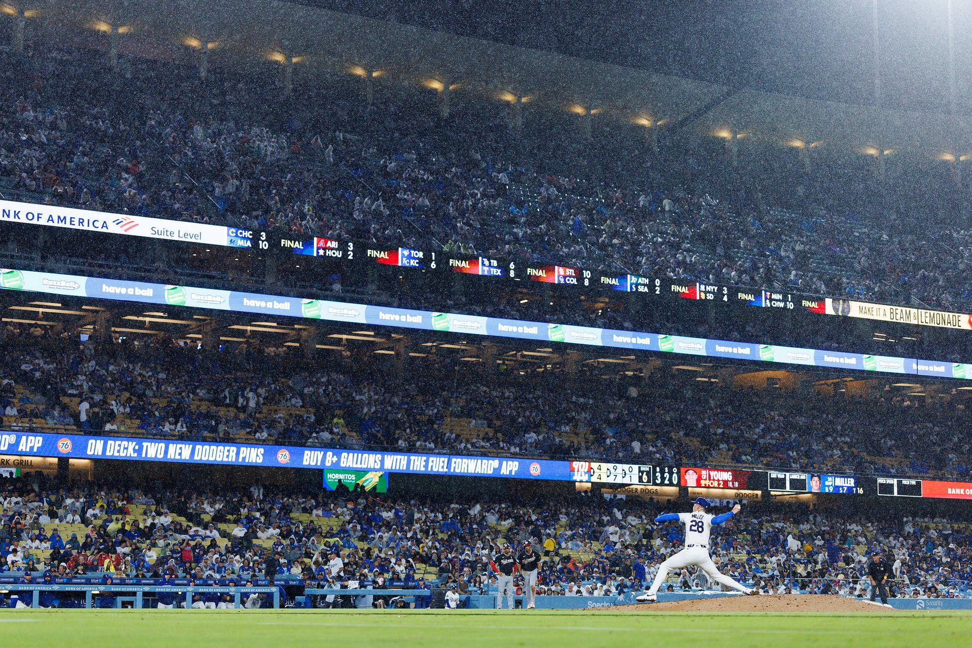 Bobby Miller pitches in the rain against the Nationals