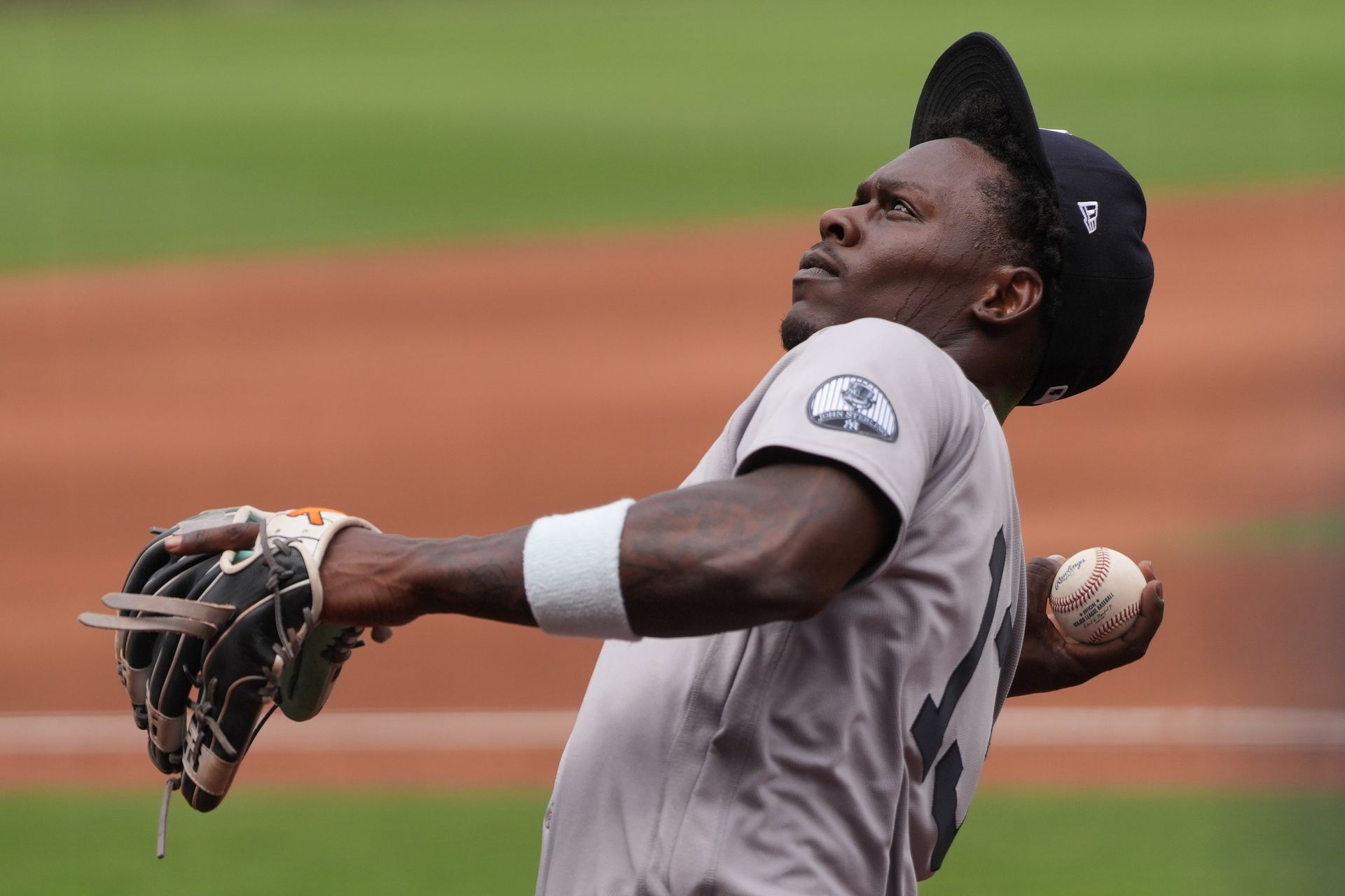 Jazz Chisholm Jr. throws a ball to fans at Petco Park