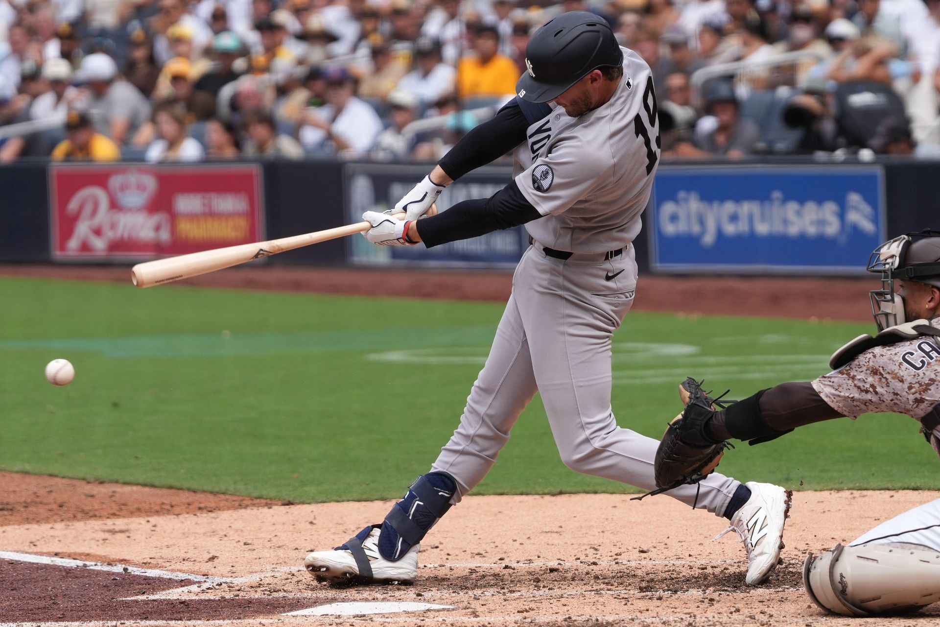 Ryan McMahon hits a foul ball in game against Padres