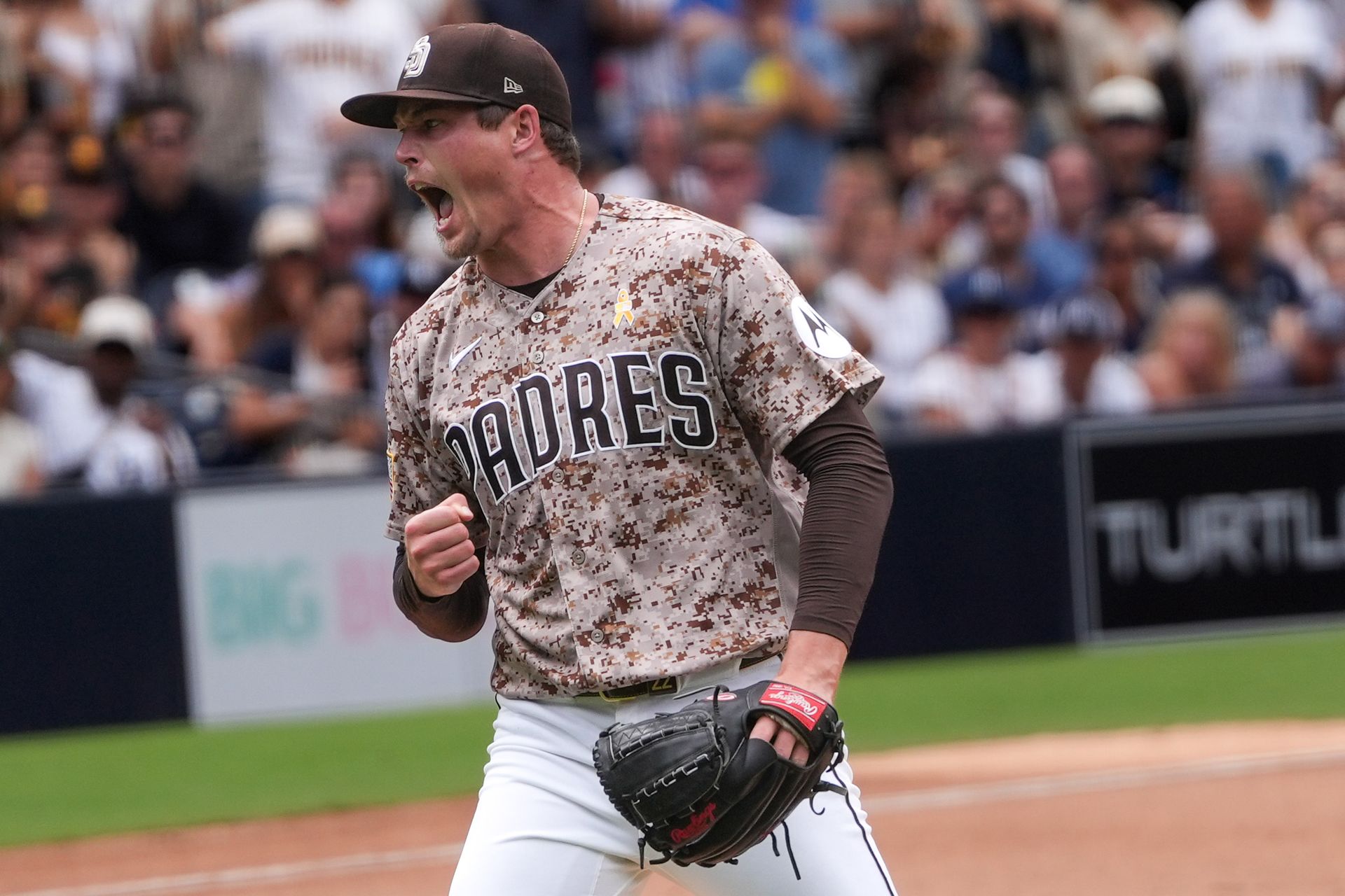 Mason Miller celebrates a strikeout against the Yankees