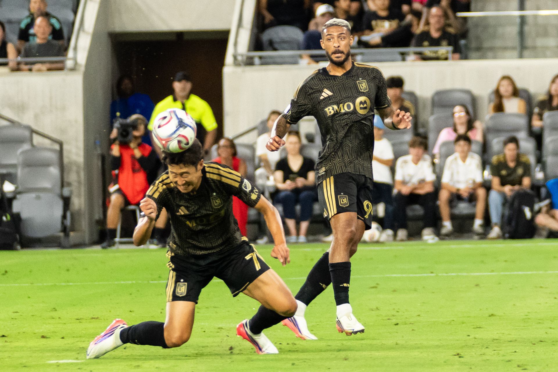 Heung-Min Son heads the ball in LAFC's victory