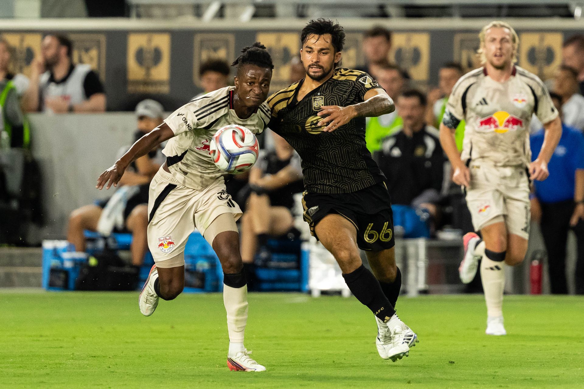 Choiniere battles for the ball in LAFC's win over NY Red Bulls