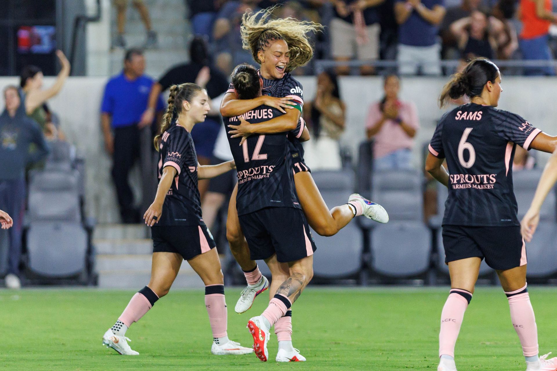 Sarah Gorden of Angel City FC celebrates a goal in NWSL match