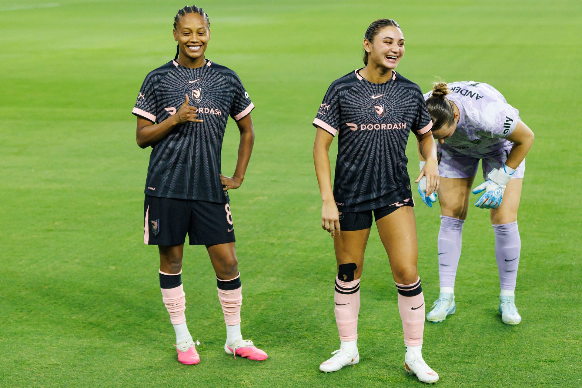 Ary Borges and Gisele Thompson of Angel City FC before the NWSL match
