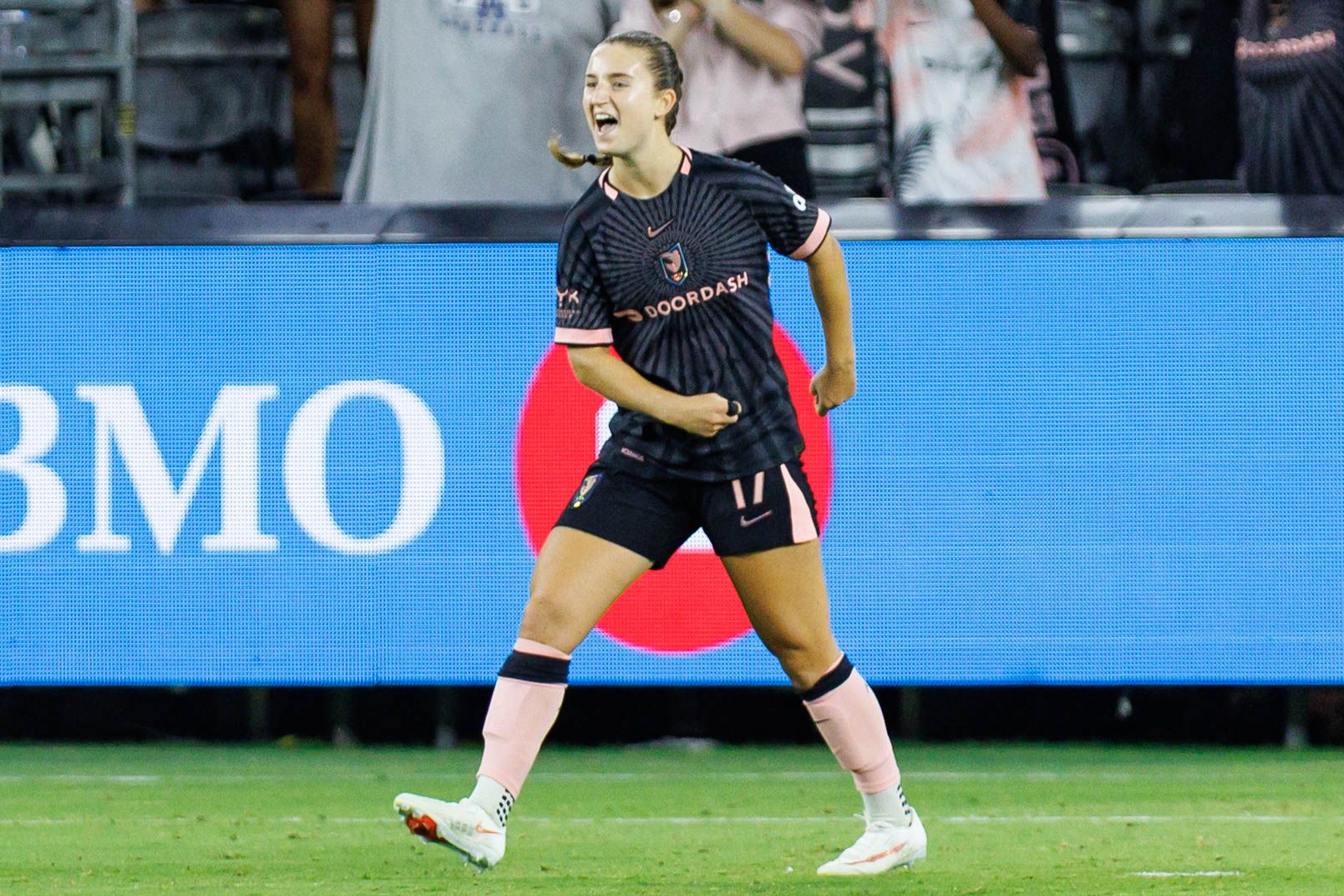 Ally Sentnor celebrates scoring for Angel City FC in NWSL match