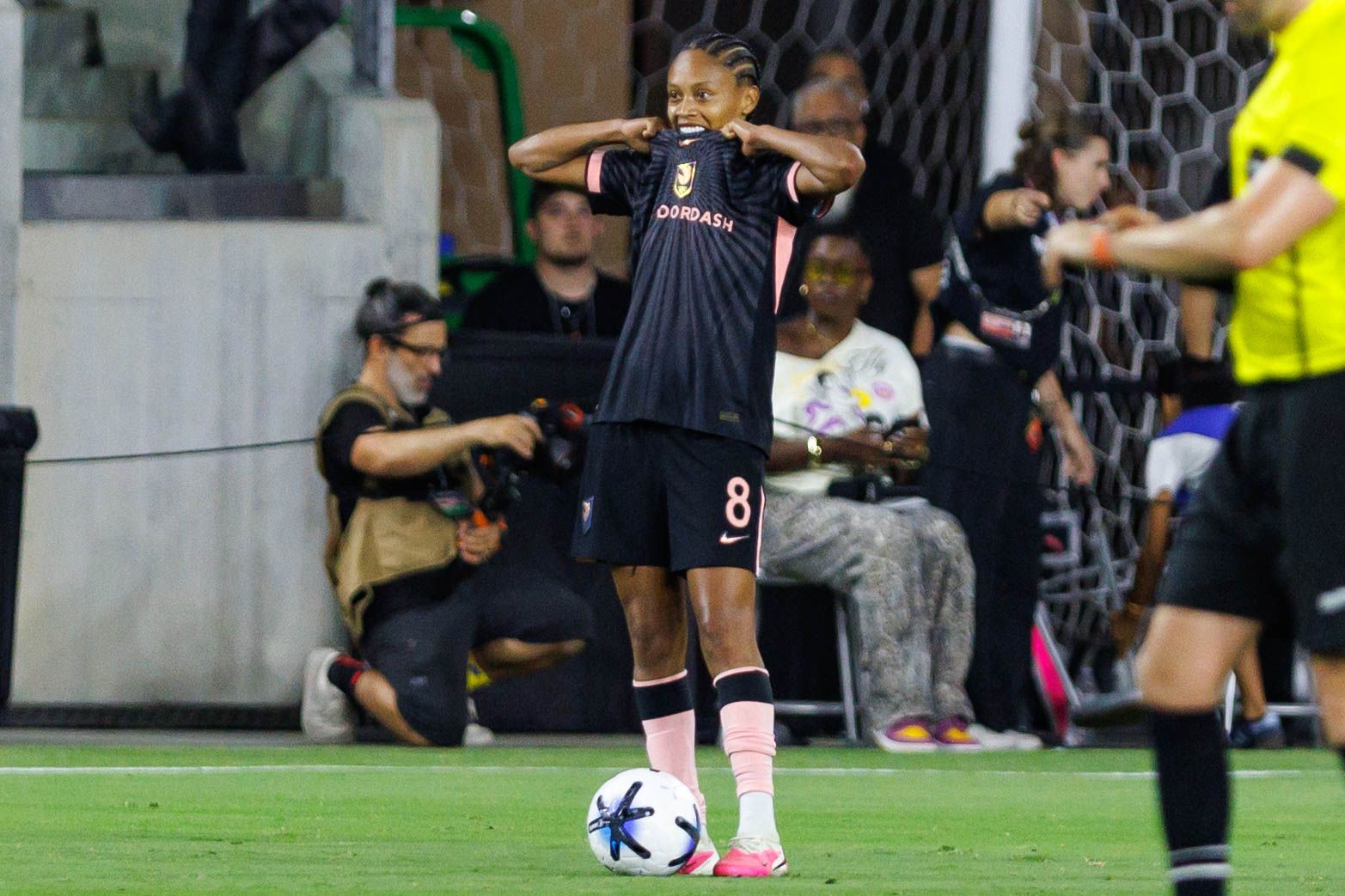 Ary Borges reacts after the final whistle in NWSL match