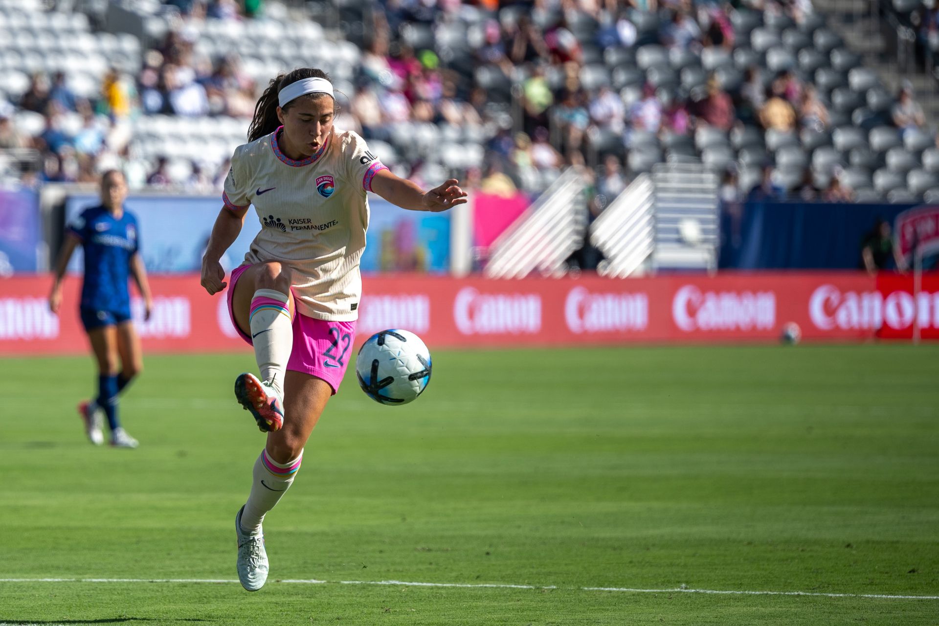 Lia Godfrey controls the ball against NC Courage