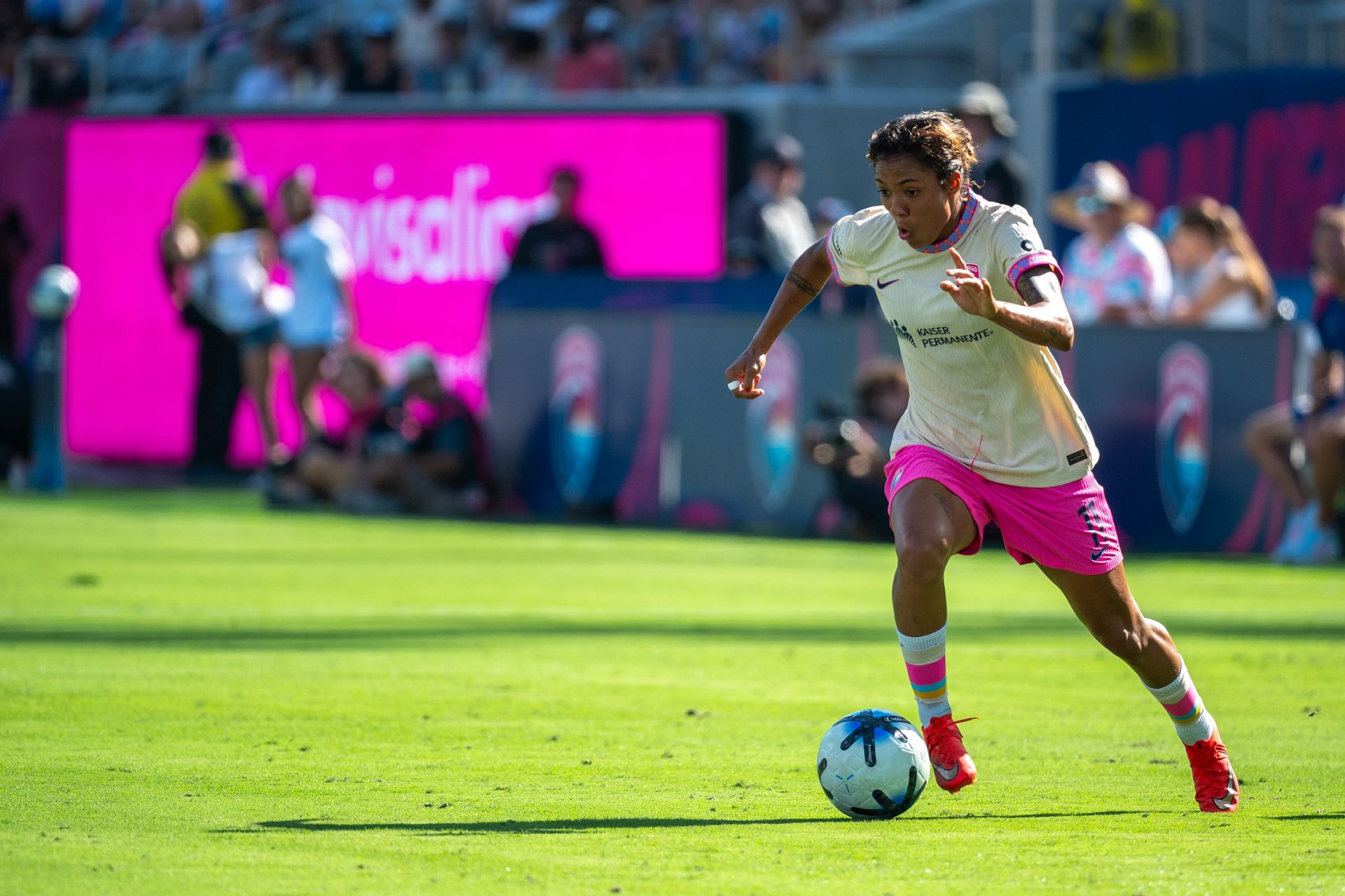 Gia Corley dribbles against NC Courage