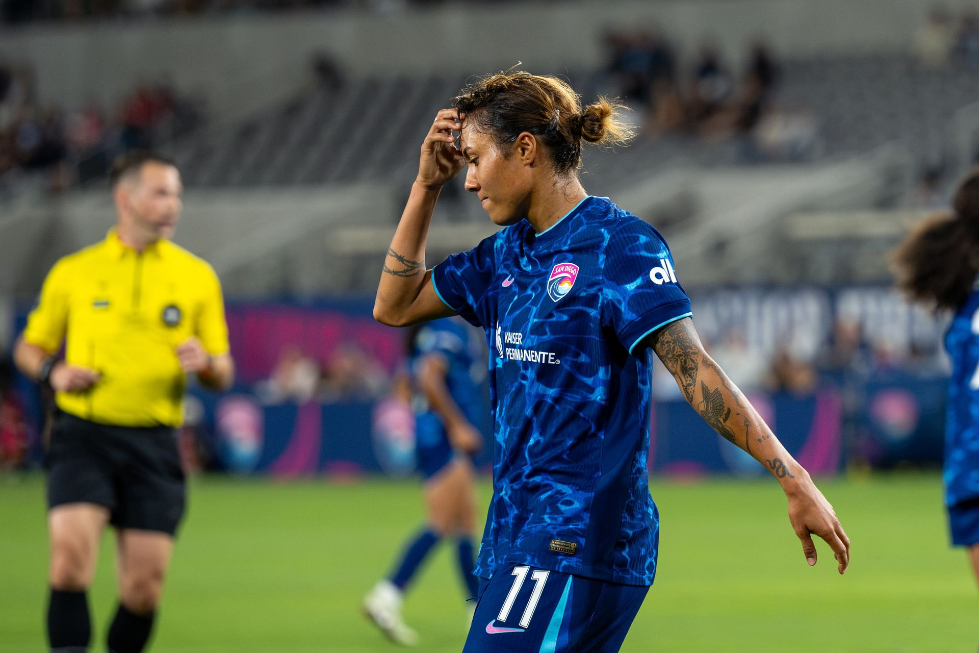 Gia Corley reacts to a missed opportunity against KC Current.