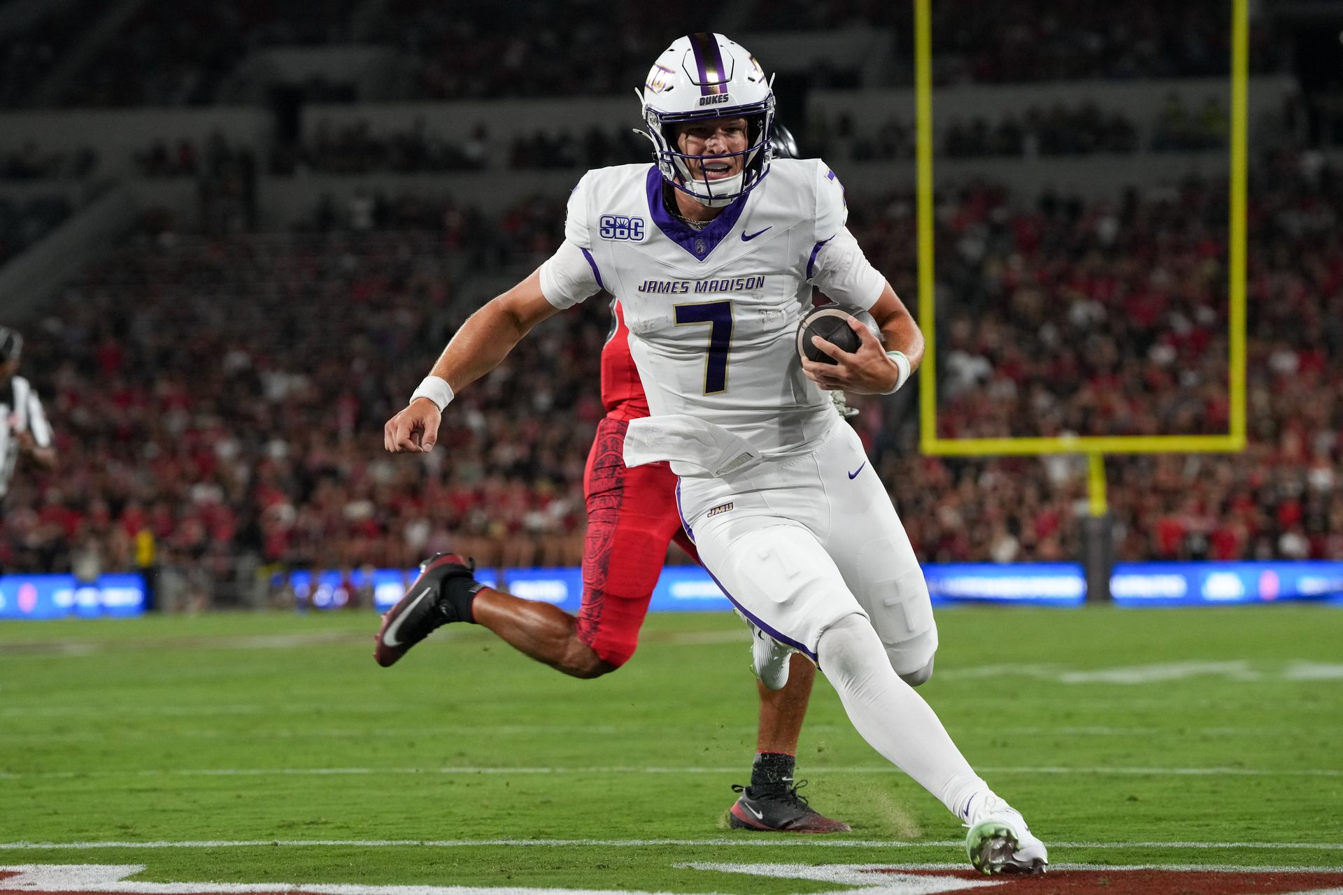 JMU's QB Camden Coleman scores a touchdown against SDSU