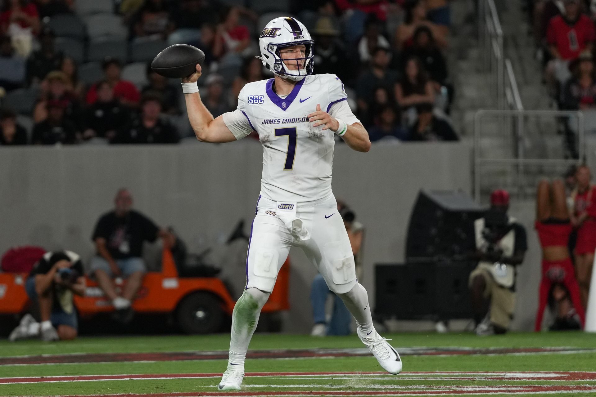 JMU's QB Camden Coleman throws during the game