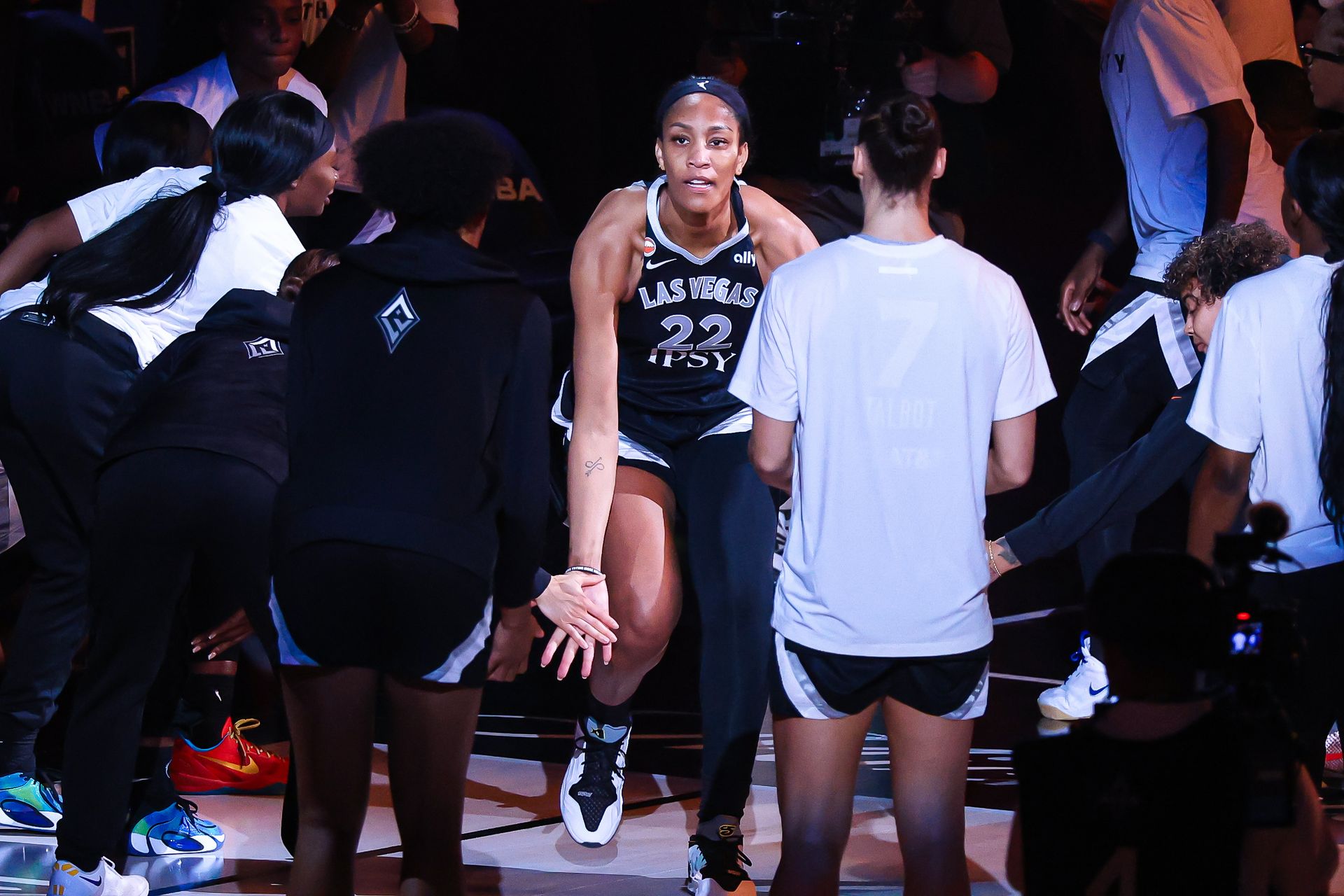 A'ja Wilson takes the court before the WNBA game against Seattle Storm